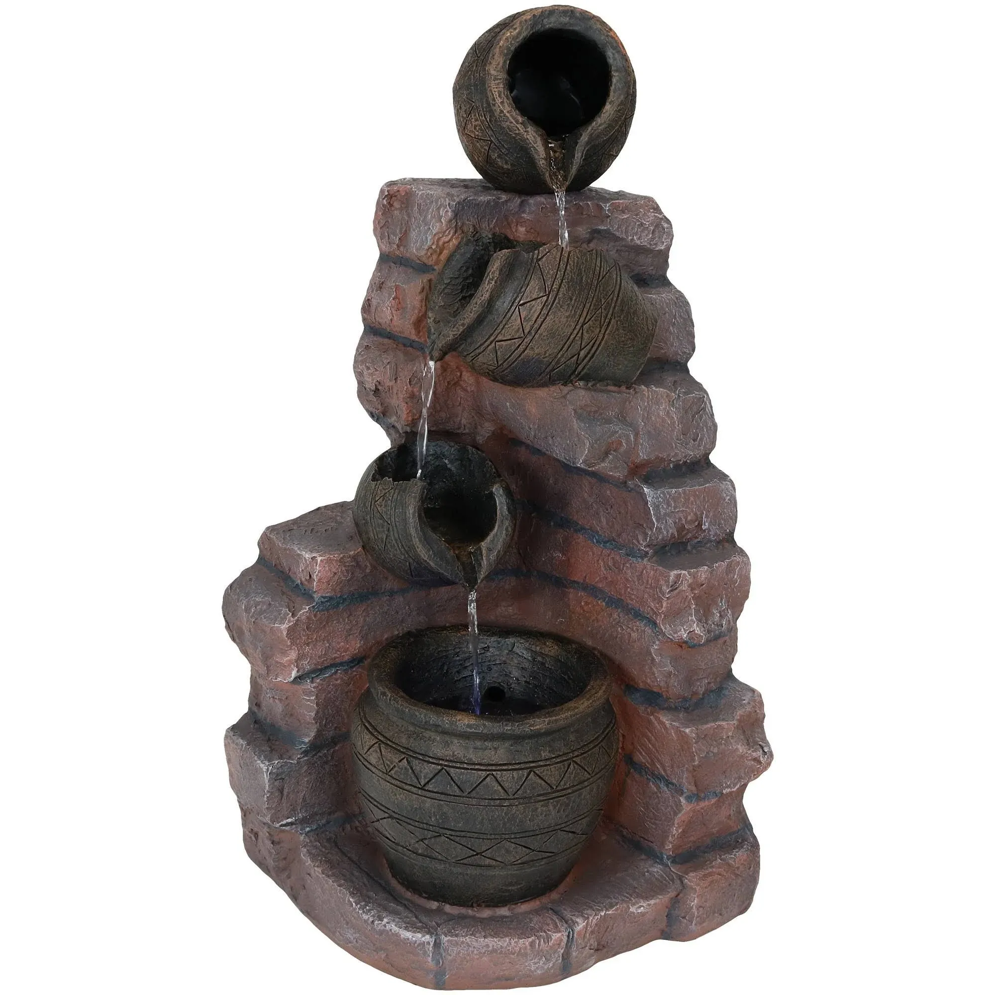 Sunnydaze Decor Crumbling Bricks and Pots Solar Water Fountain with Battery ...