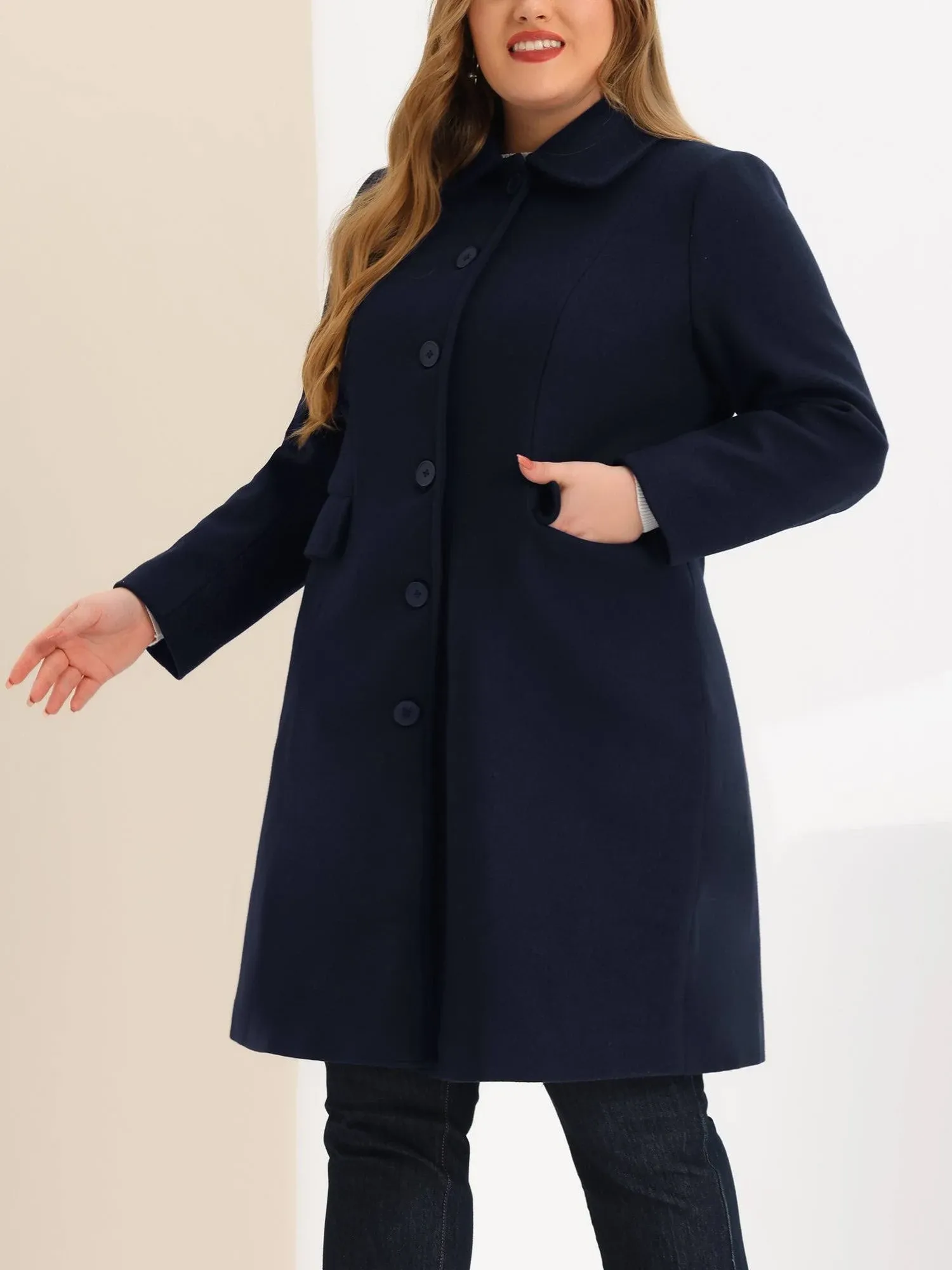 Agnes Orinda Women's Plus Size Coats Peter Pan Collar Single Breasted Long Coat ...