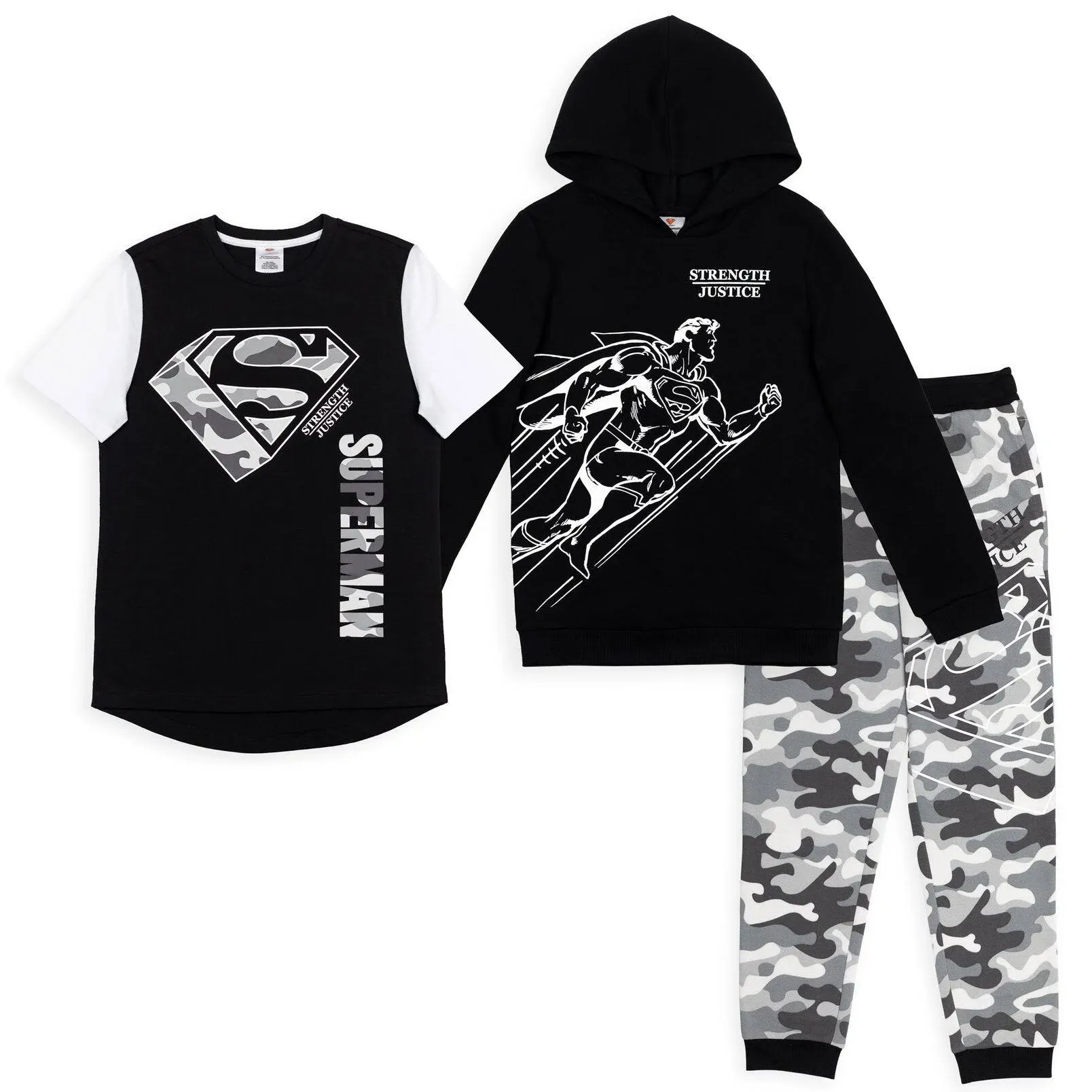 DC Comics Justice League Superman Big Boys Fleece 3 Piece Set Hoodie T-Shirt Pants 18