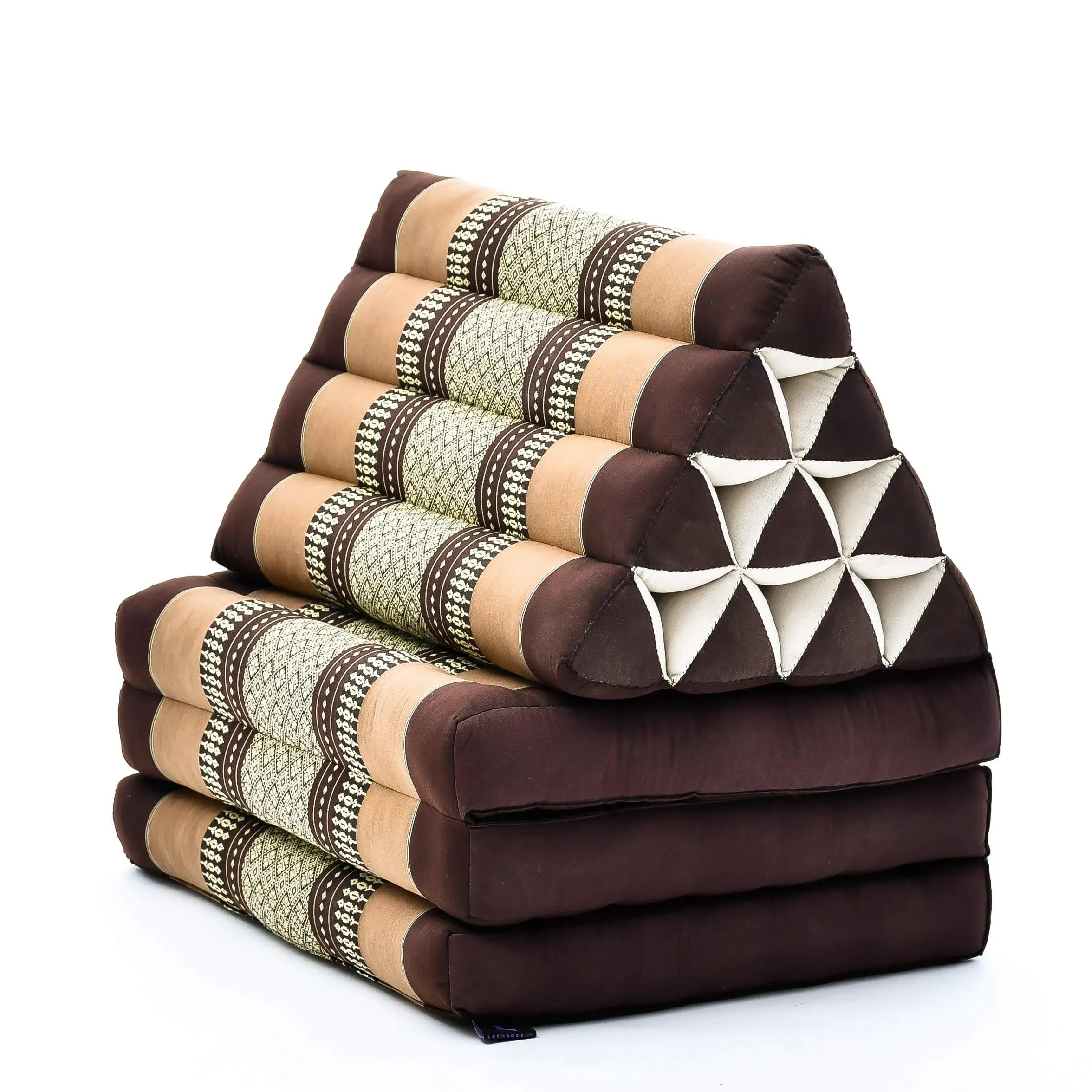 Leewadee Foldout Triangle Thai Cushion, 67x21x3 Inches, Kapok Fabric, Brown,