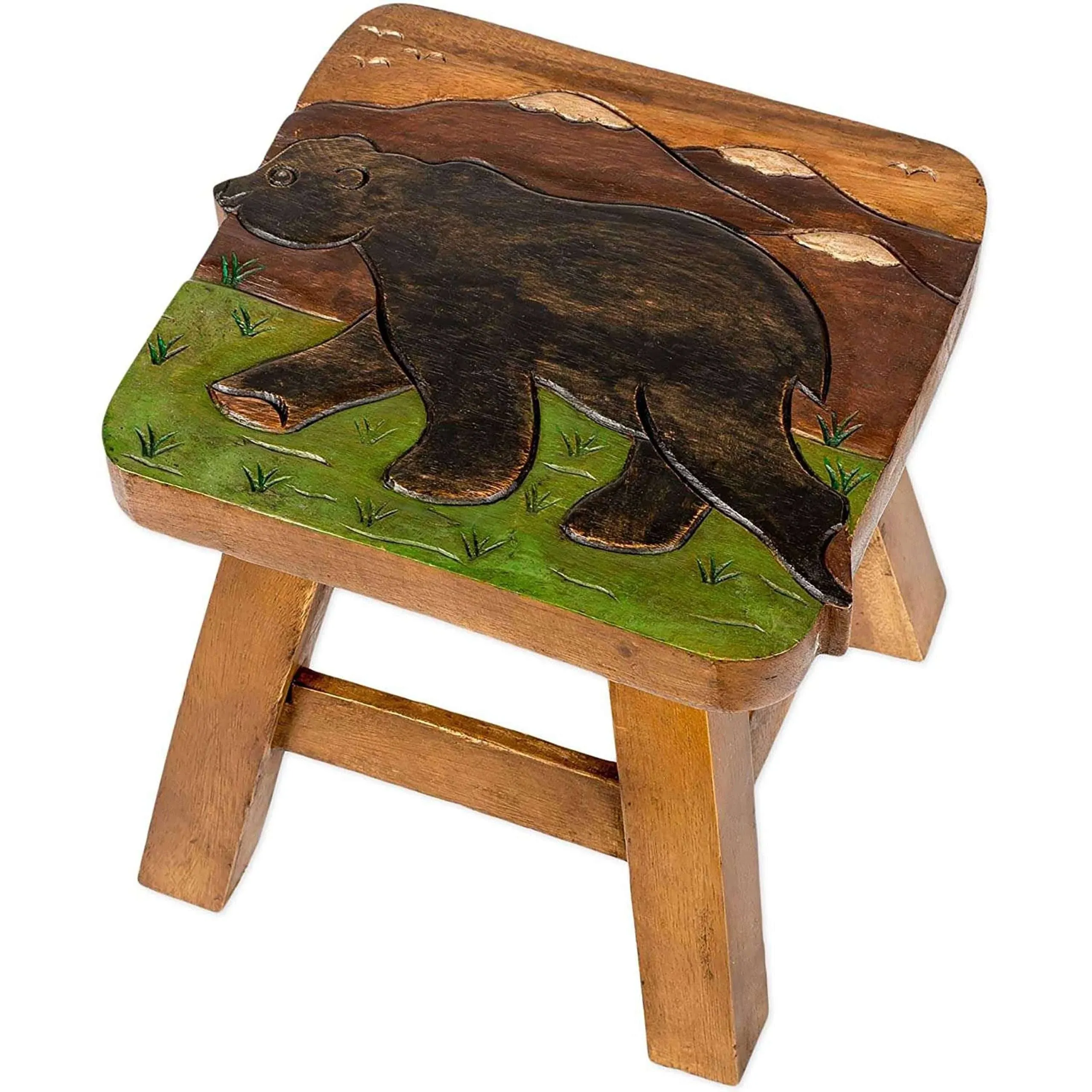 Sea Island Imports Bear in Mountains Design Hand Carved Acacia Hardwood ...