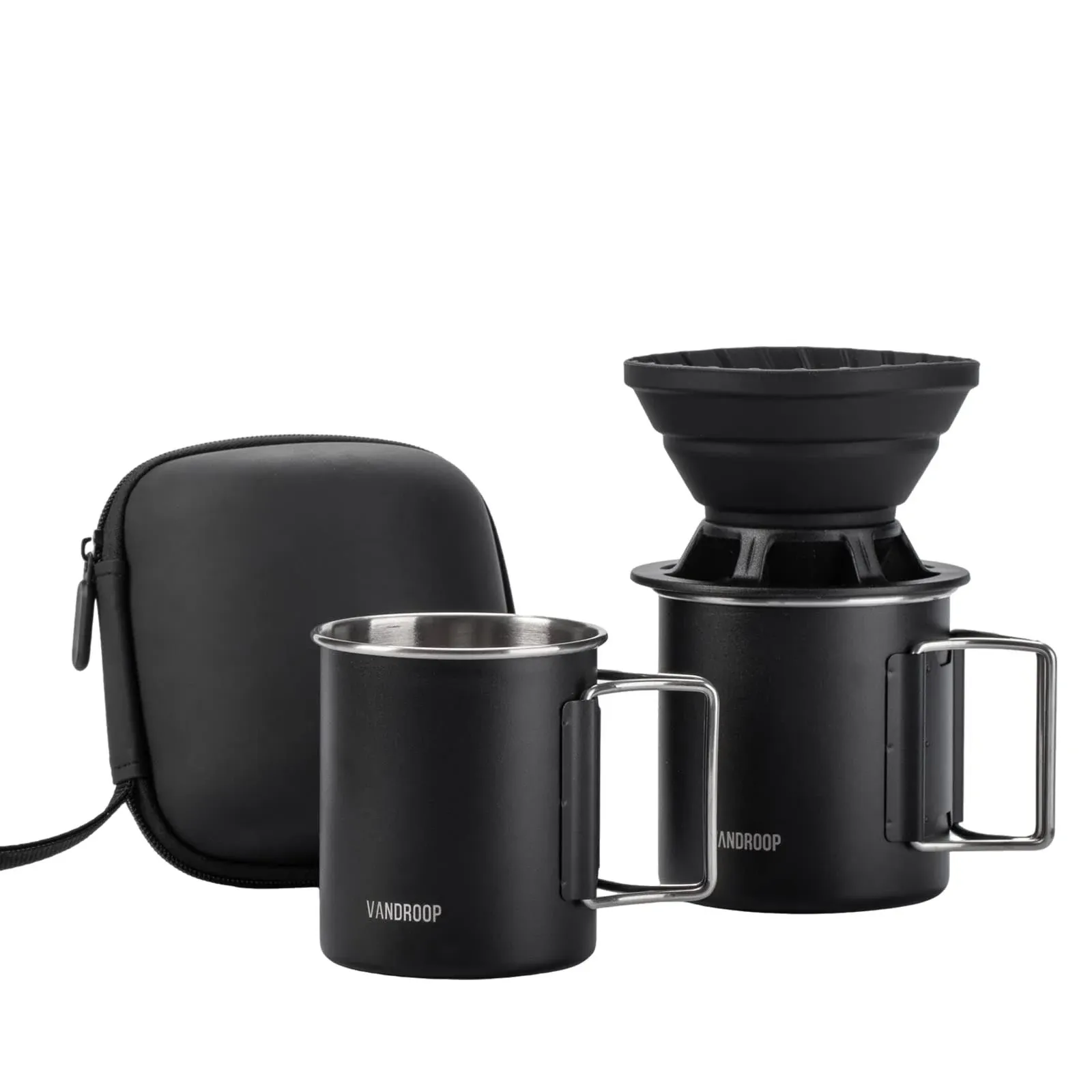 Portable Pour Over Coffee Maker Set, Collapsible Silicone Coffee Dripper Set, Perfect for Travel, Camping, Home (BLACK CUP 2CUP)