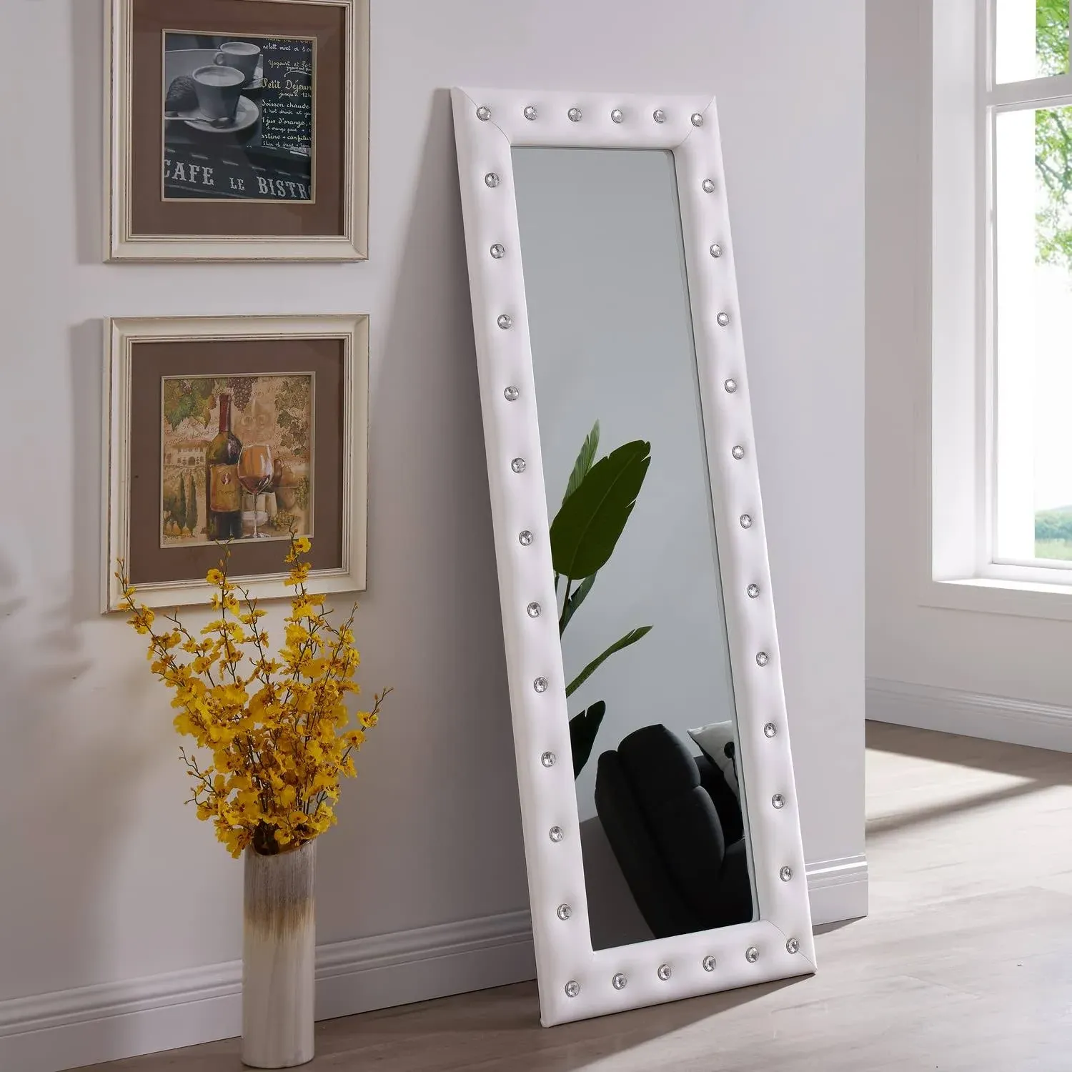 Crystal Tufted Mirror by Naomi Home White