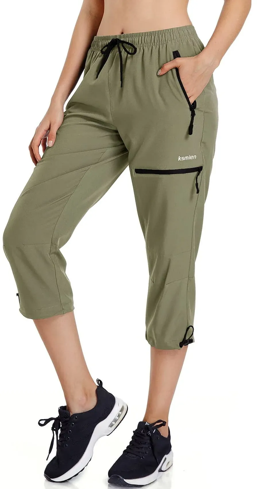 Ksmien Women's Lightweight Hiking Capri Pants Quick Dry Workout Cargo Capris Water Resistant UPF 50+ Zipped Pockets