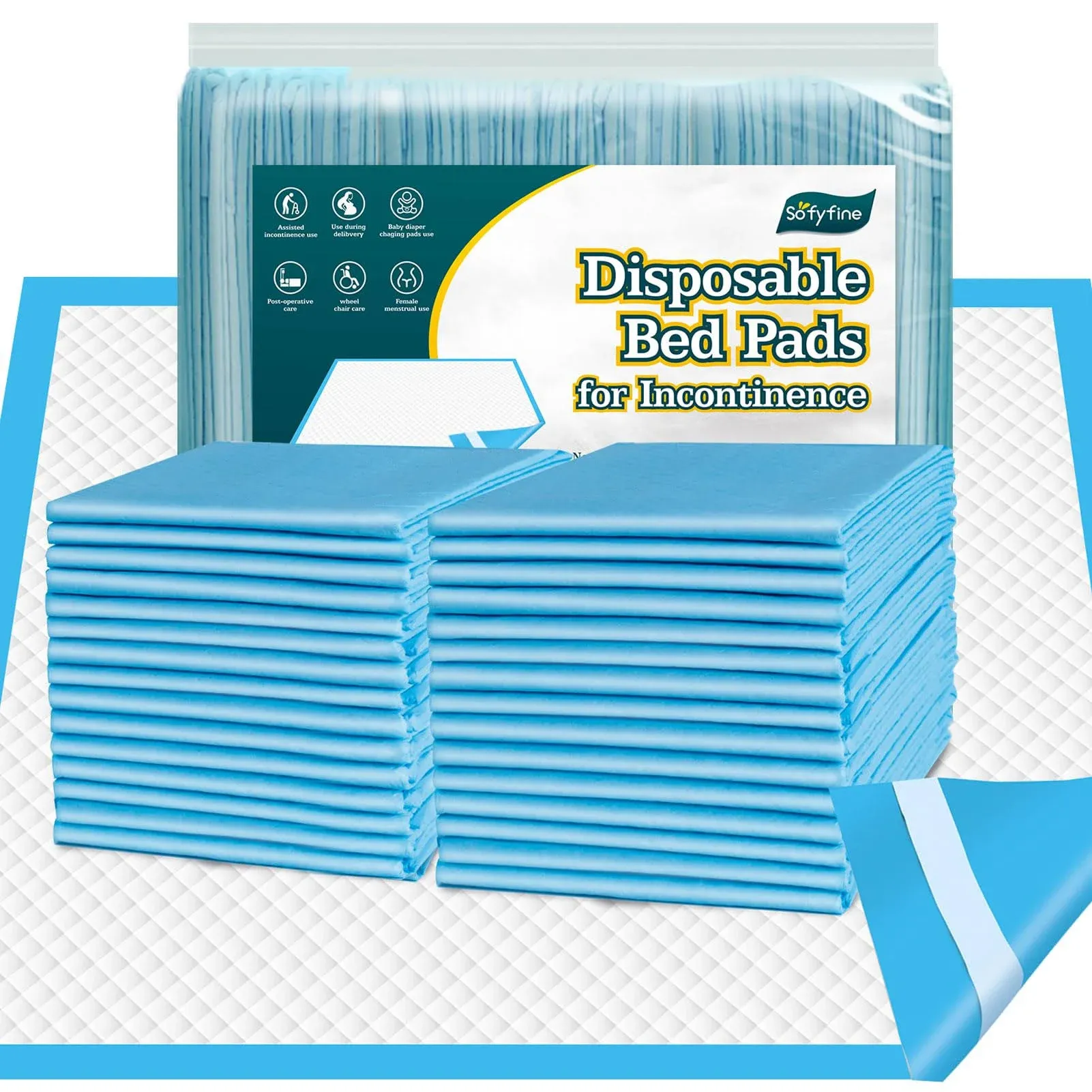 SOFYFINE Disposable Bed Pads 30 x 36 in (50 Count), Extra Large Thicken Hospital Underpads for Incontinence, Heavy Absorb Chucks Pads for Adults, Kids