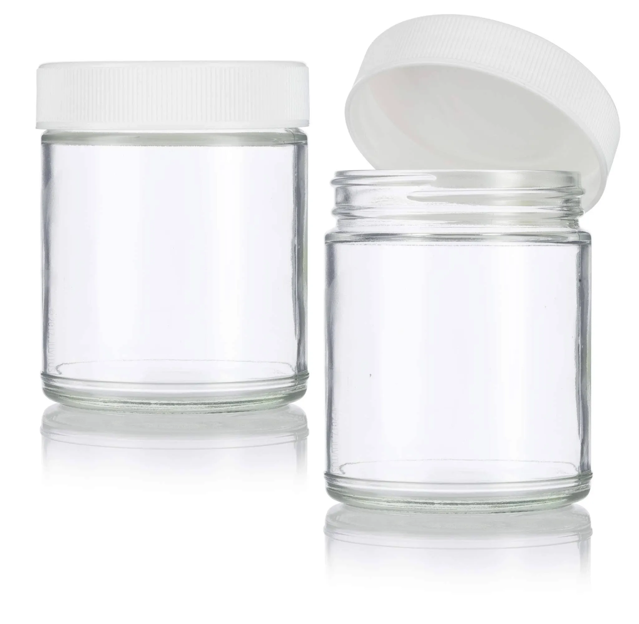 JUVITUS 9 oz Clear Glass Straight Sided Jar with Foam Lined Lids (2 Pack)