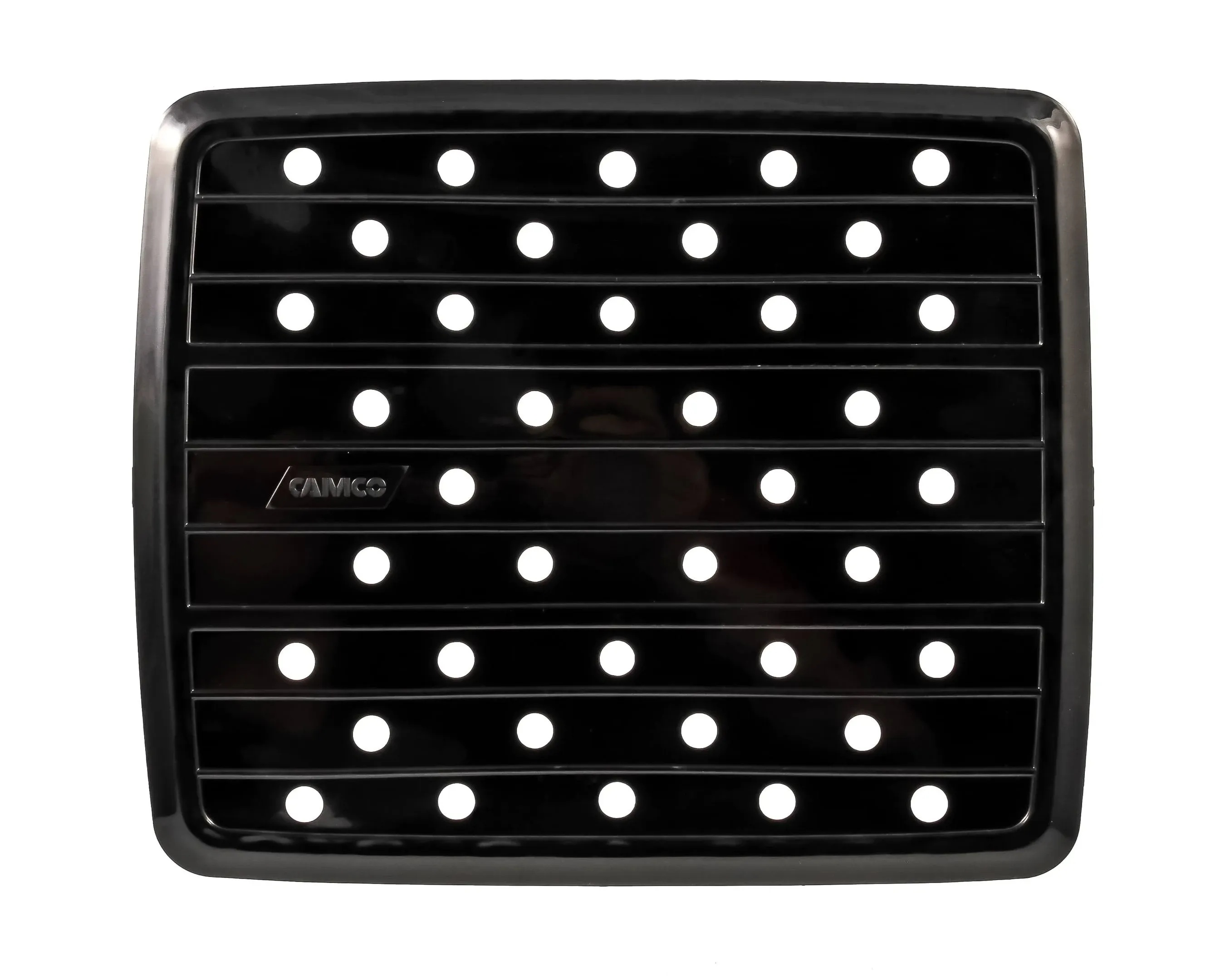 Camco Durable RV and Marine Sink Mat with Drain Holes - Compact Size Designed for RV, Camper, Trailer and Boat Sinks | Measures 10" x 11 ¾ " - Black (43721)