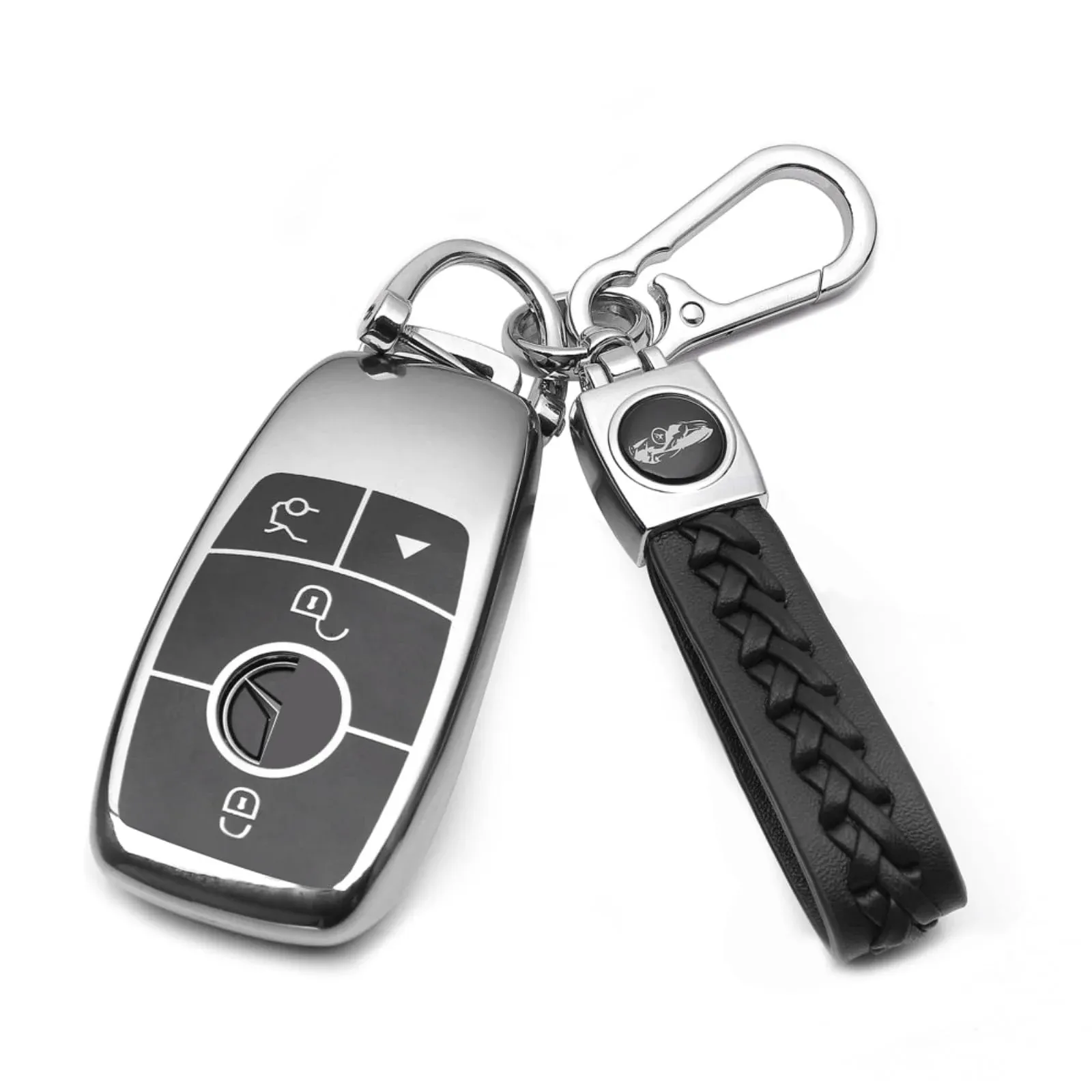 Creativity Suitable for Mercedes Benz keys Case. The advanced soft TPU key box is compatible with CLS CLA GLA AMG A C E S G GLC GLE GLS M smart remote key (Silver combination (model B))