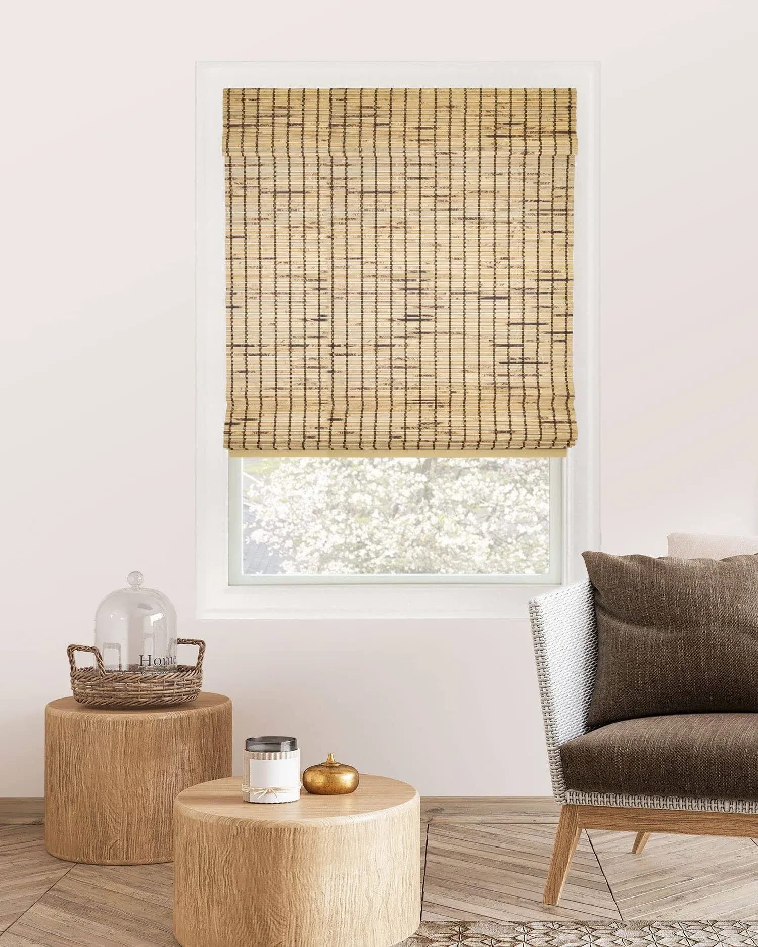 Chicology Cordless Light Filtering Bamboo Roman Window Shades Tortoise 31 W X 64 H