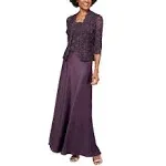 Alex Evenings Women's Sequin Lace & Satin Gown with Jacket