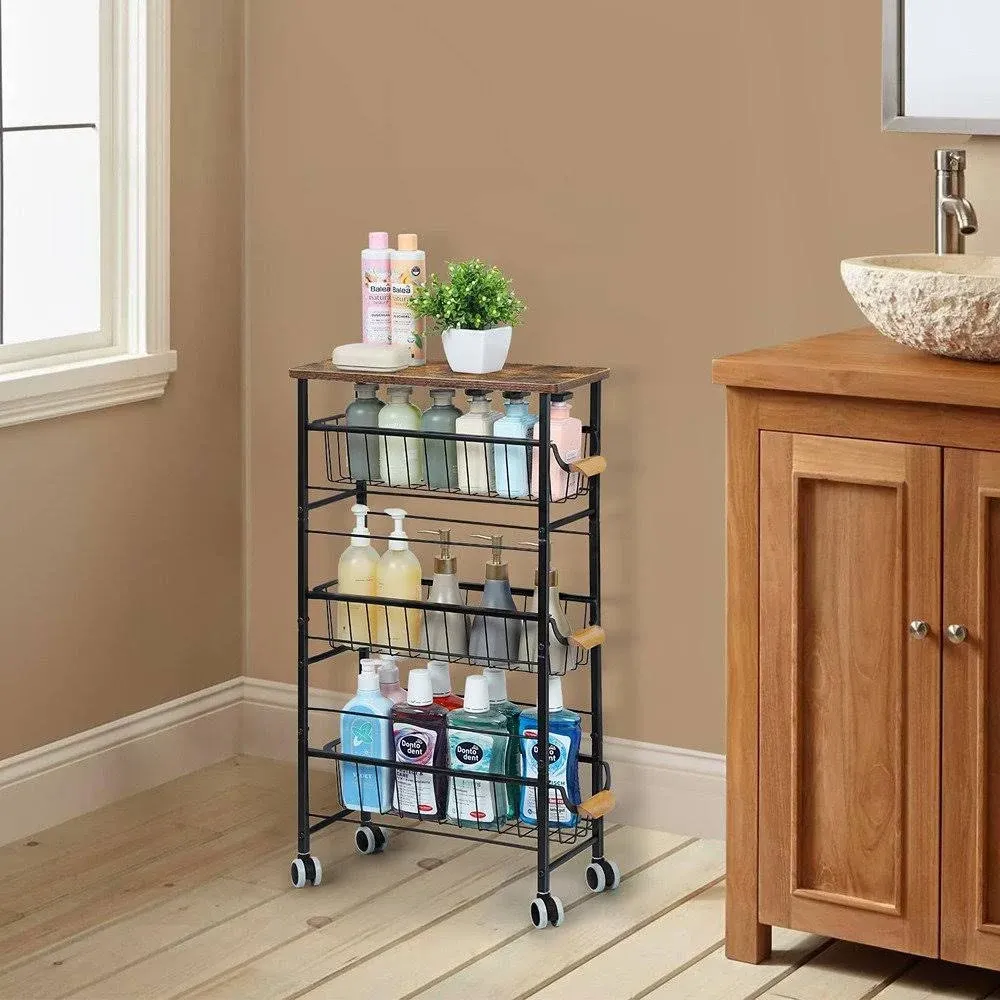 Tuenorts Slim 4 Tier Kitchen Rolling Utility Cart