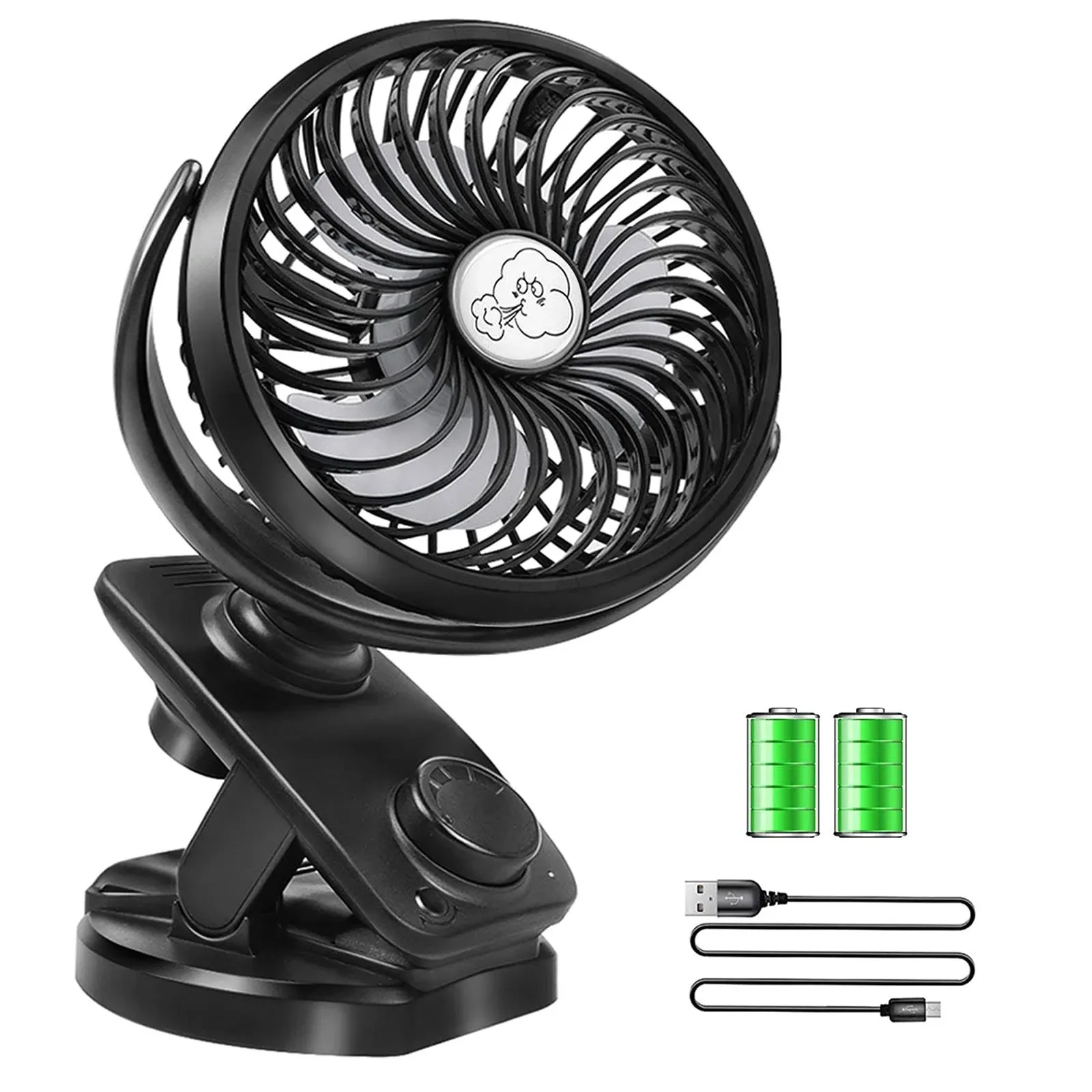 Stroller Fans Mini USB Desk Clip on Fan, Table Fan 40 Hours(Max) 360° Rotation 5000mAH Rechargeable Battery Operated 4 Speed Quiet Fan for Outdoor/Indoor Baby Car Travel Office Camping Library