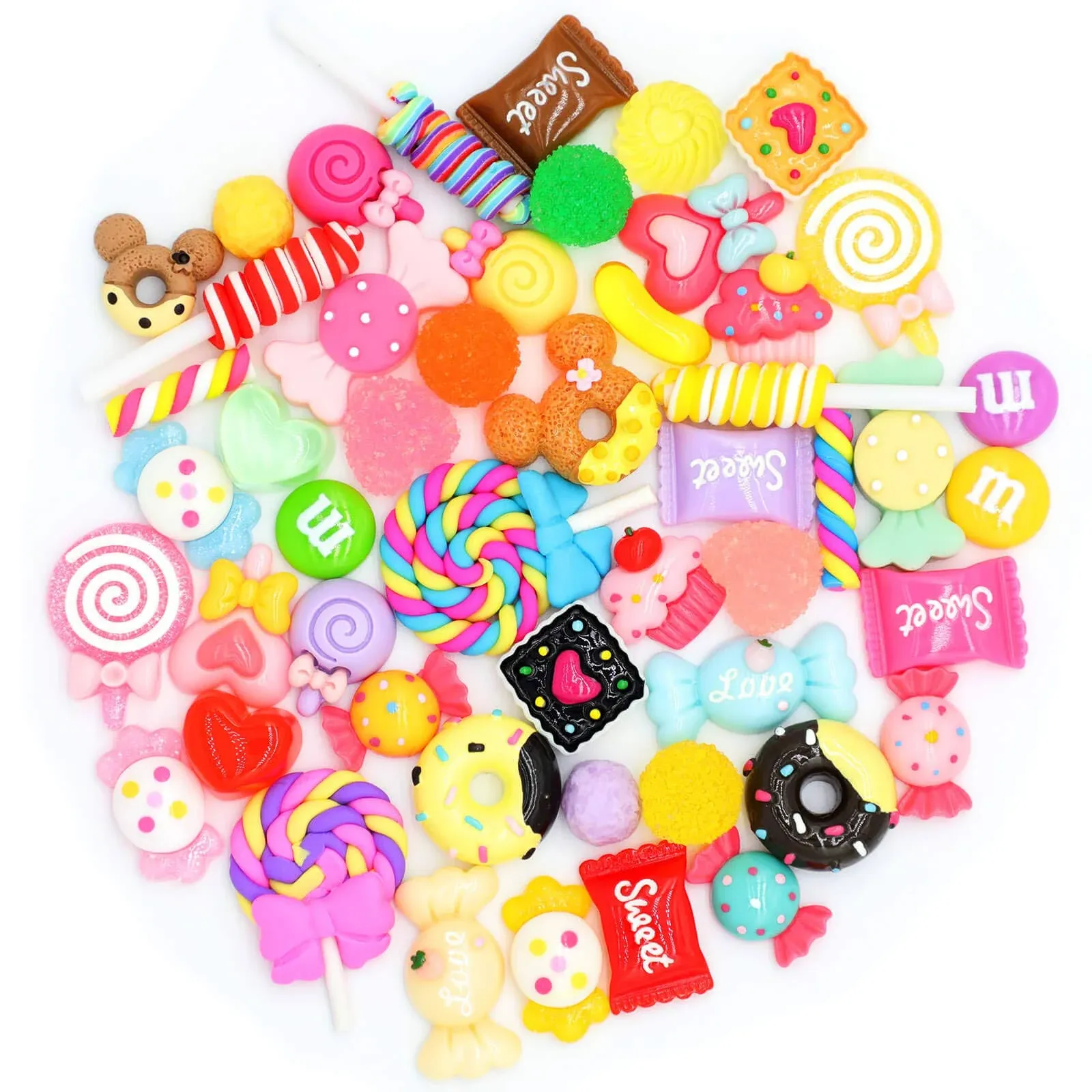 Kawaii Nail Charms, 50 Pcs Slime Charms Bulk, Candy Charms for Acrylic Nails, Cute Flatback Resin Charms for DIY Crafts Making, Ornament Scrapbooking