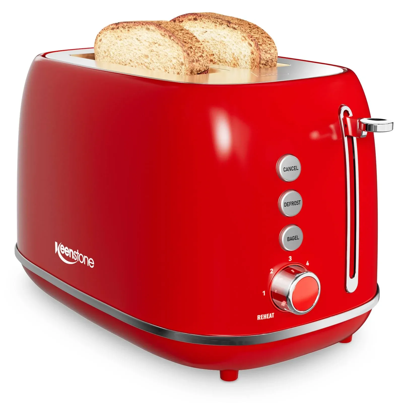 Keenstone Toasters 2 Slice Retro Stainless Steel Toasters with Bagel, Cancel, Defrost Function and 6 Bread Shade Settings Bagel