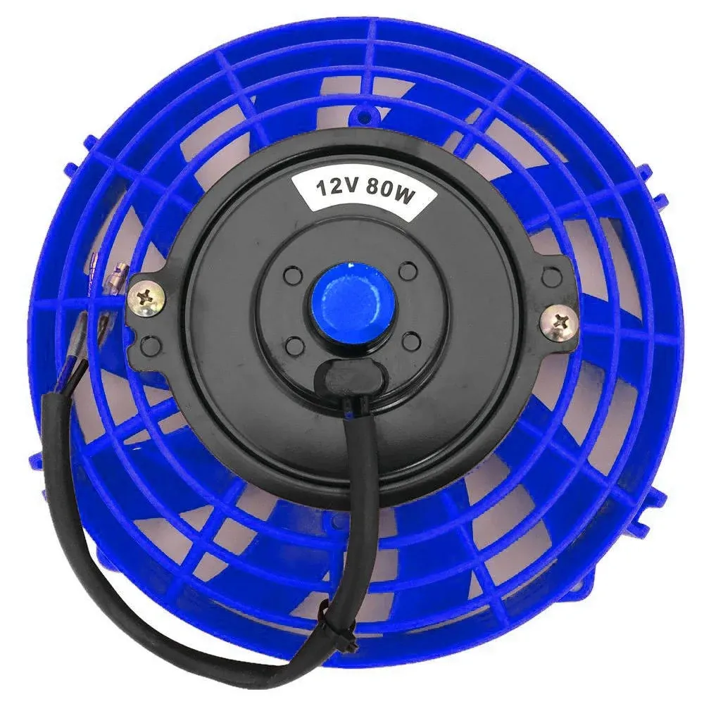 Upgr8 Universal High Performance 12V Slim Electric Cooling Radiator Fan with Fan Mounting Kit (7 Inch, Blue)