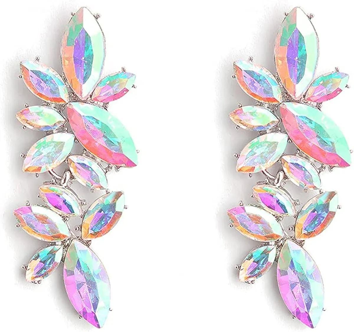 ASTRUE Cluster Sparkling Marquise Crystal Pierced Earrings, Iridescent