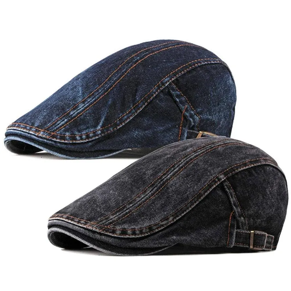 2 Pack Men's Cotton Flat Cap Ivy Gatsby Newsboy Cabbie Caps Hunting Hat