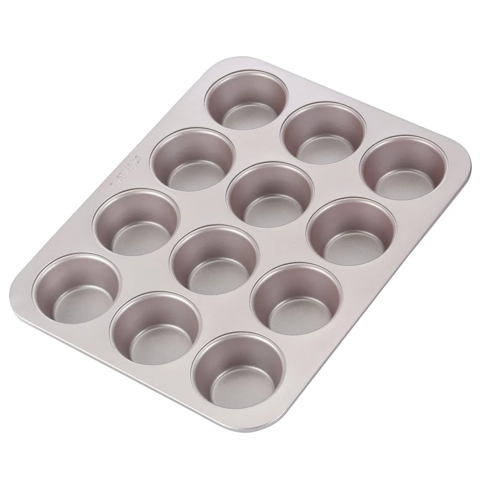 CHEFMADE Muffin Cake Pan, 12-Cavity Non-Stick Cupcake Pan Bakeware for Oven Baking (Champagne Gold)