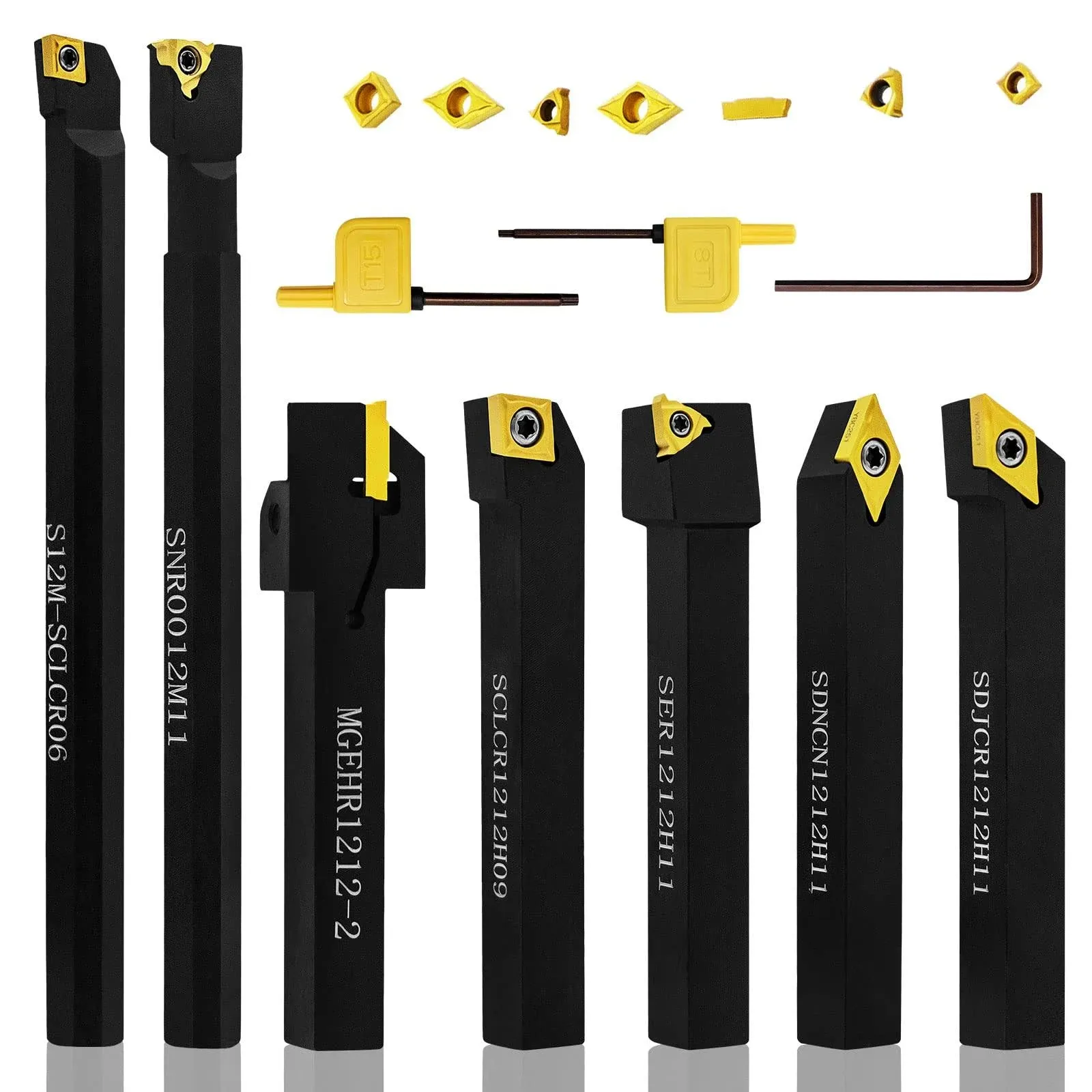 Indexable Lathe Turning Tool 1/2&#034; Shank 7 Pcs Shank Carbide Lathe Turning Ins...