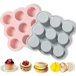 2-Pack Silicone Muffin Pan with Basting Brush, Reusable Non-Stick Baking Pan with 9 Cavities, Mini Cupcake & Burger Bread Pan, Heat-Resistant Air Fryer Accessories for Baking & Breakfast