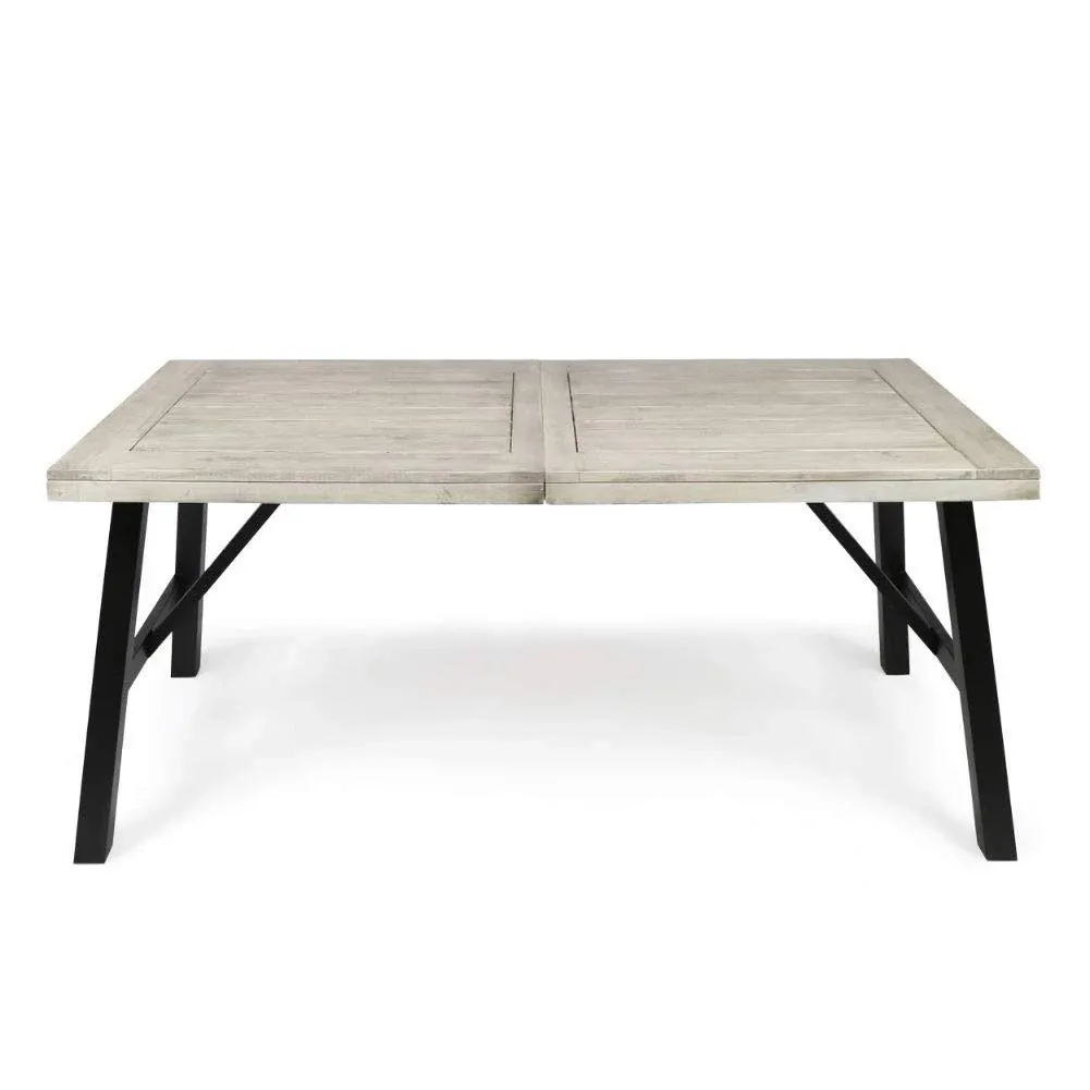 Borocay Outdoor Light Gray Finished Acacia Wood Dining Table