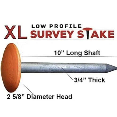 XL 10" Low Profile Survey Marker - 2 Pack - Hi-Vis Orange