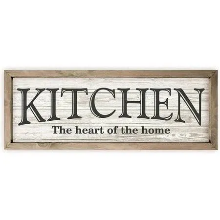 &#034;Kitchen The Heart of The Home&#034; Rustic Wood Wall Sign 6x18 (White)