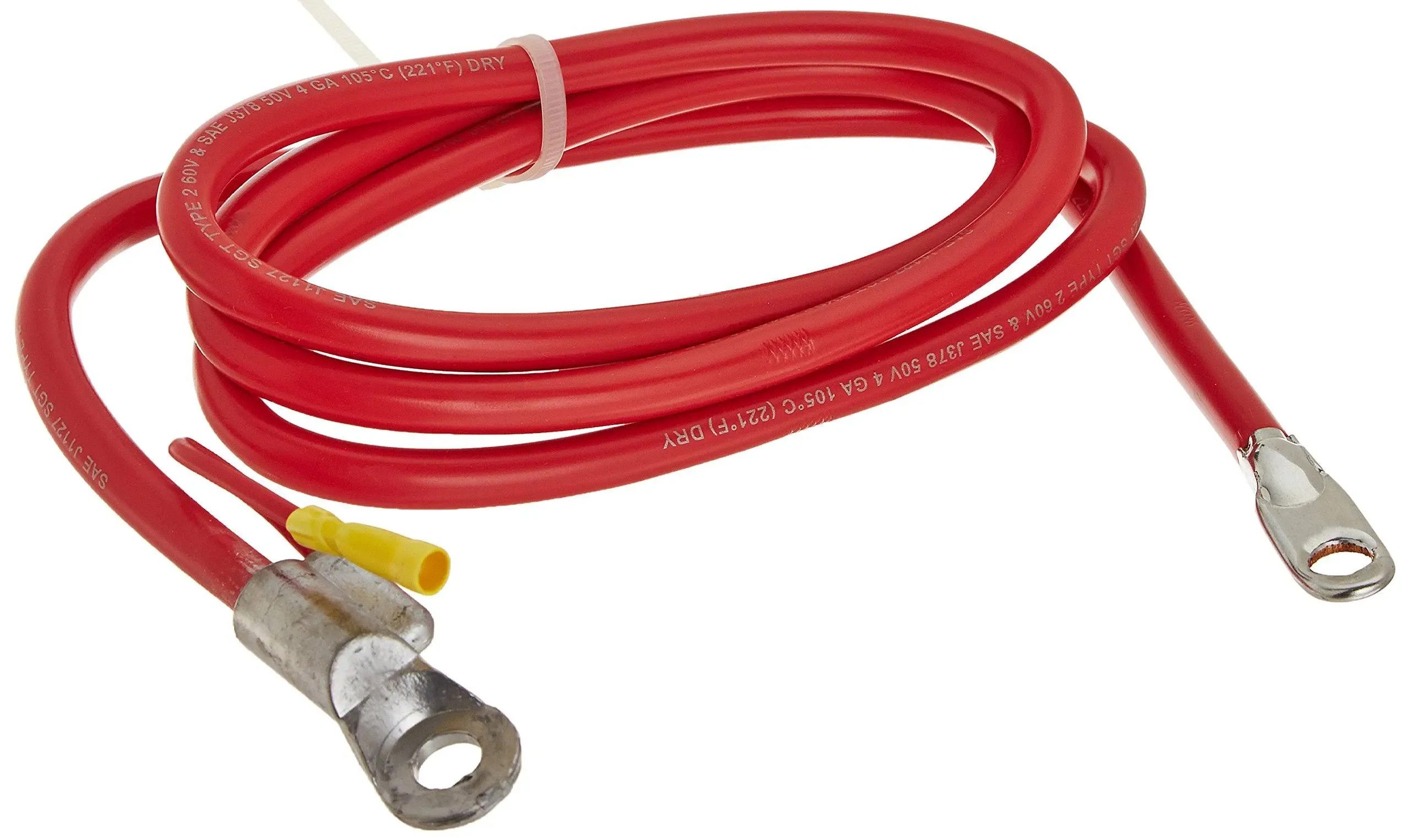 Side Terminal Battery Cable (with auxillary lead) - 65&#034; 4-Gauge, red (00240)