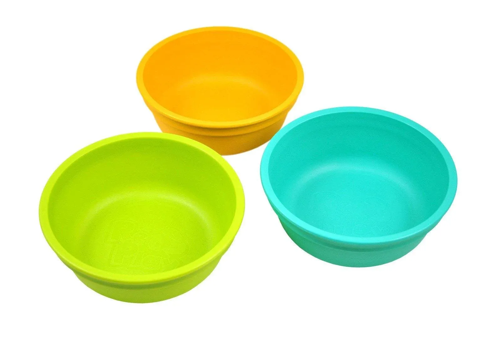 Re-Play Made in USA 12 Oz. Reusable Plastic Bowls, Pack of 3 With 3 Lids - Dishwasher and Microwave Safe Bowls with Lids for Everyday Dining - Toddler Bowl Set 5.75" x 5.75" x 2", Aqua Asst