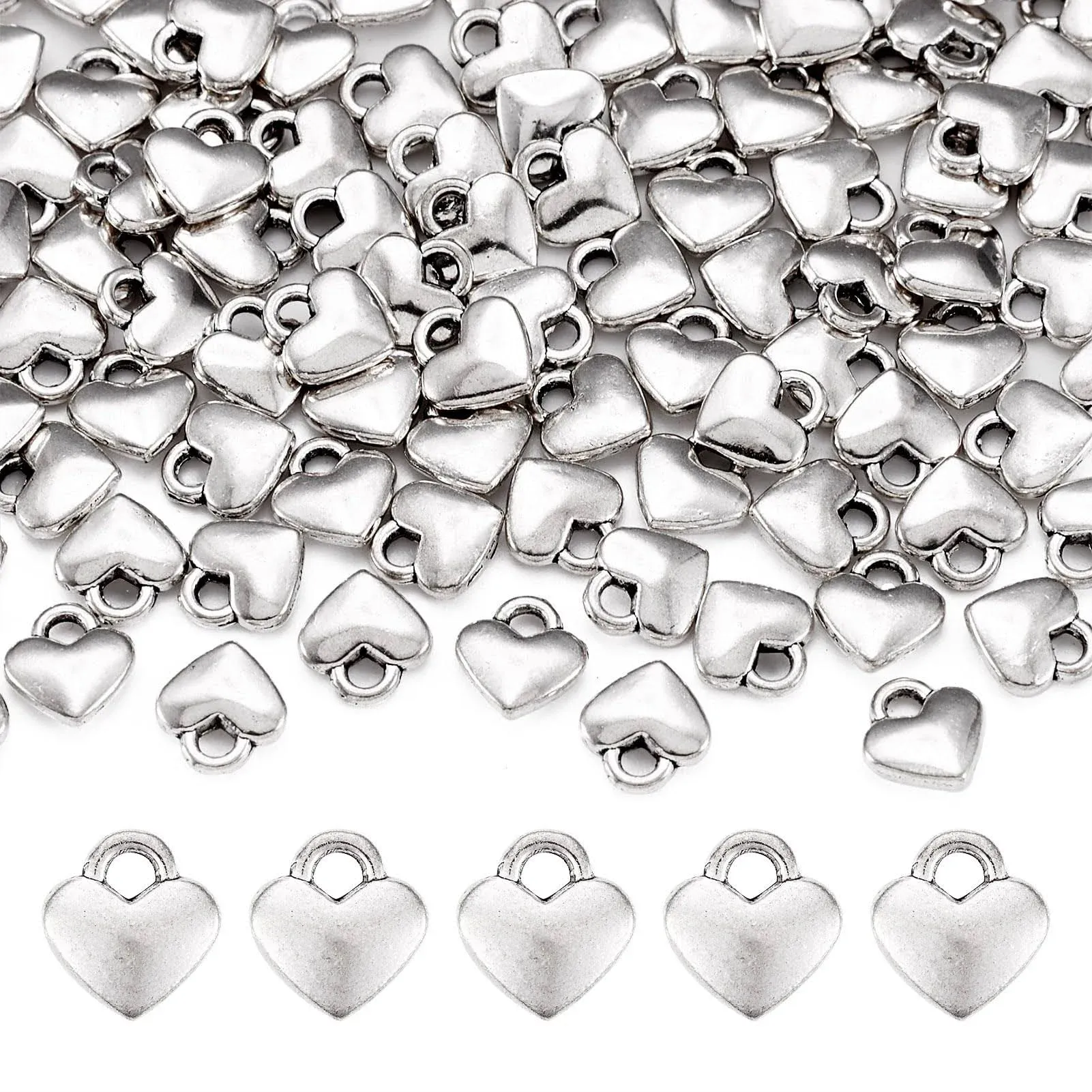 100pc Tibetan Silver Alloy  Heart  Charms Metal Mini Dangle Pendants Craft 8x7mm