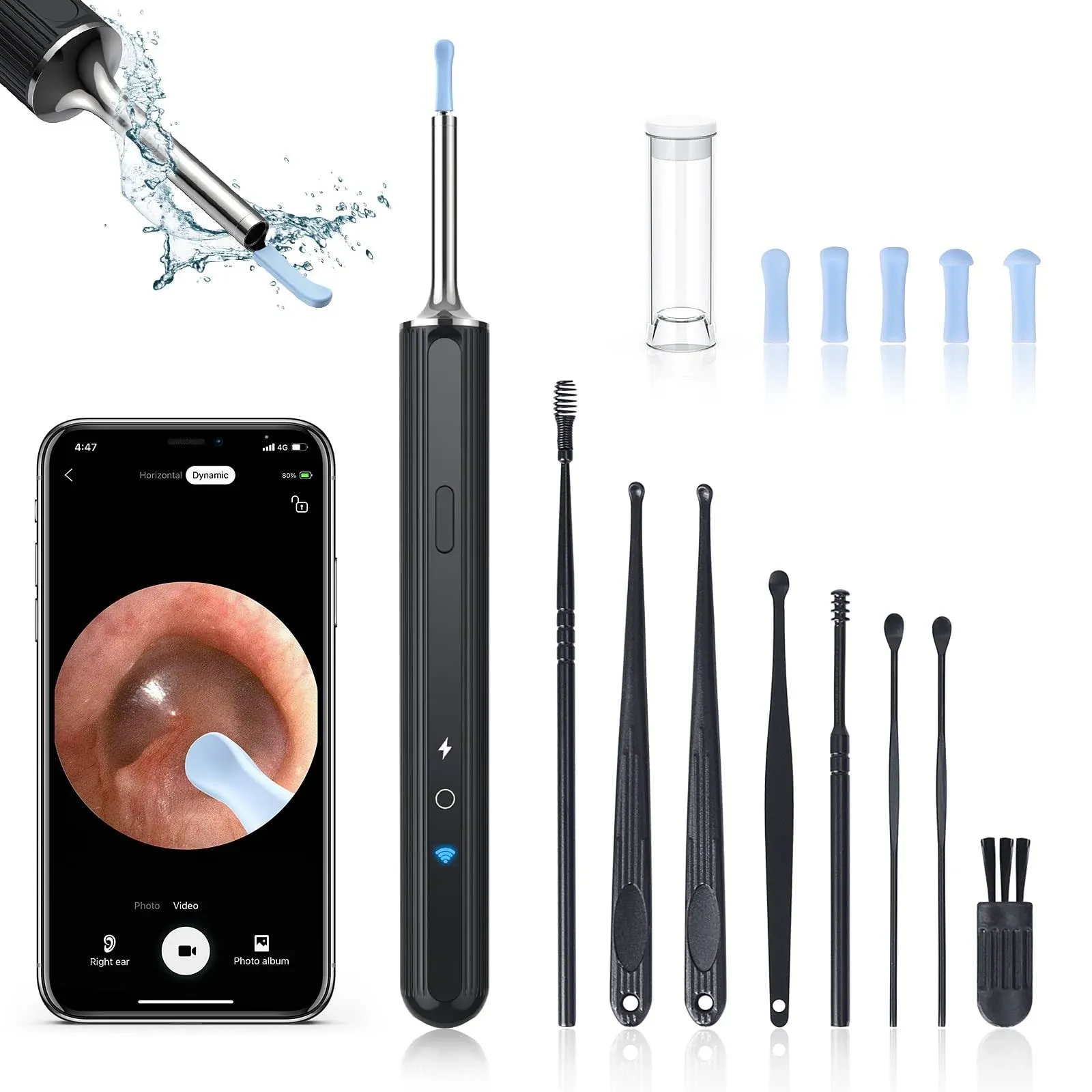 Ear Wax Removal, Ear Wax Removal Kit with 1080P HD, Ear Cleaner with Camera and Light, Ear Cleaning Kit with 6 Ear Spoon, Otoscope with Light, Ear Camera Include 8 Ear Set(Black)