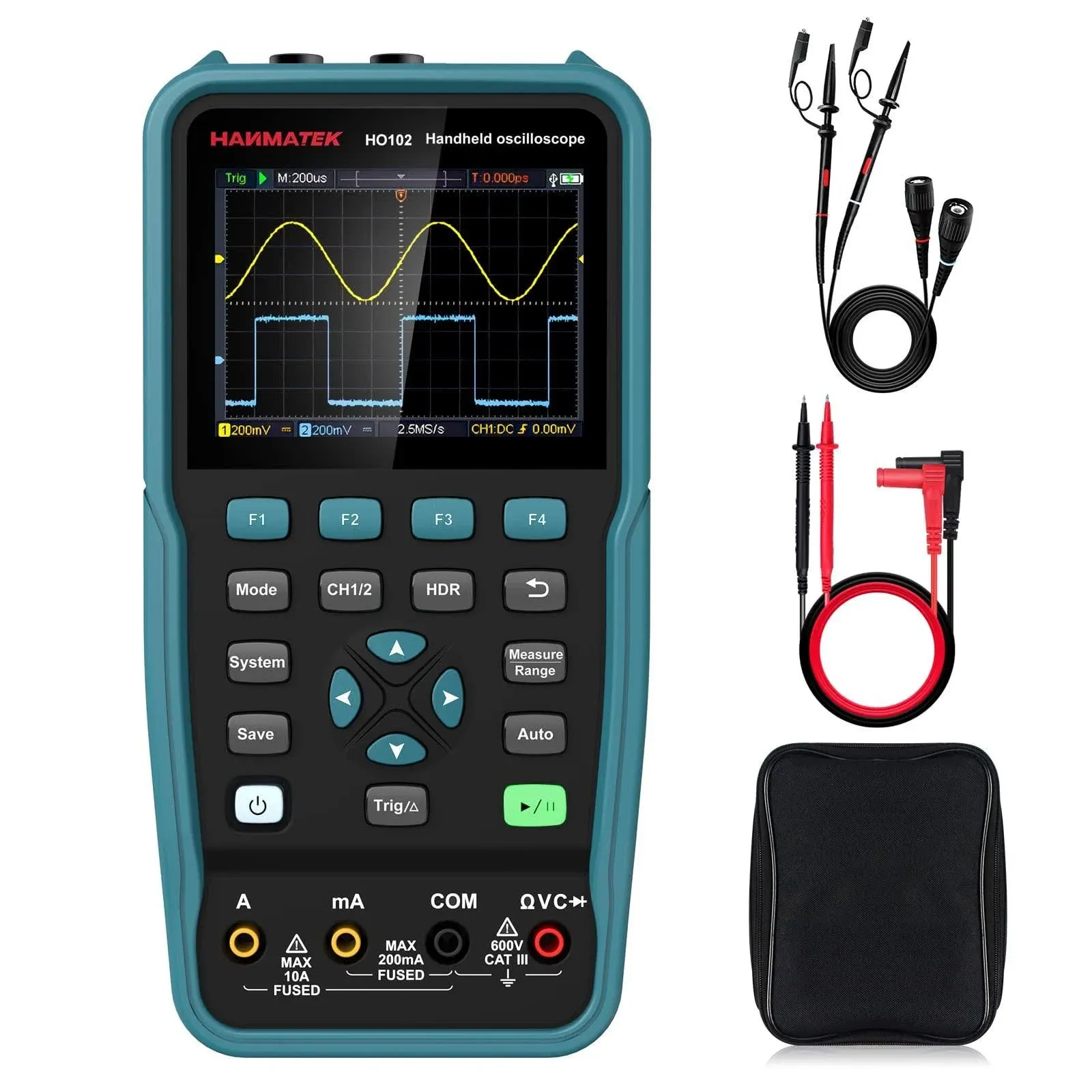 Handheld Digital Oscilloscope 100Mhz Bandwidth with 2 Channels HO102 3.5&#034;TFT Min