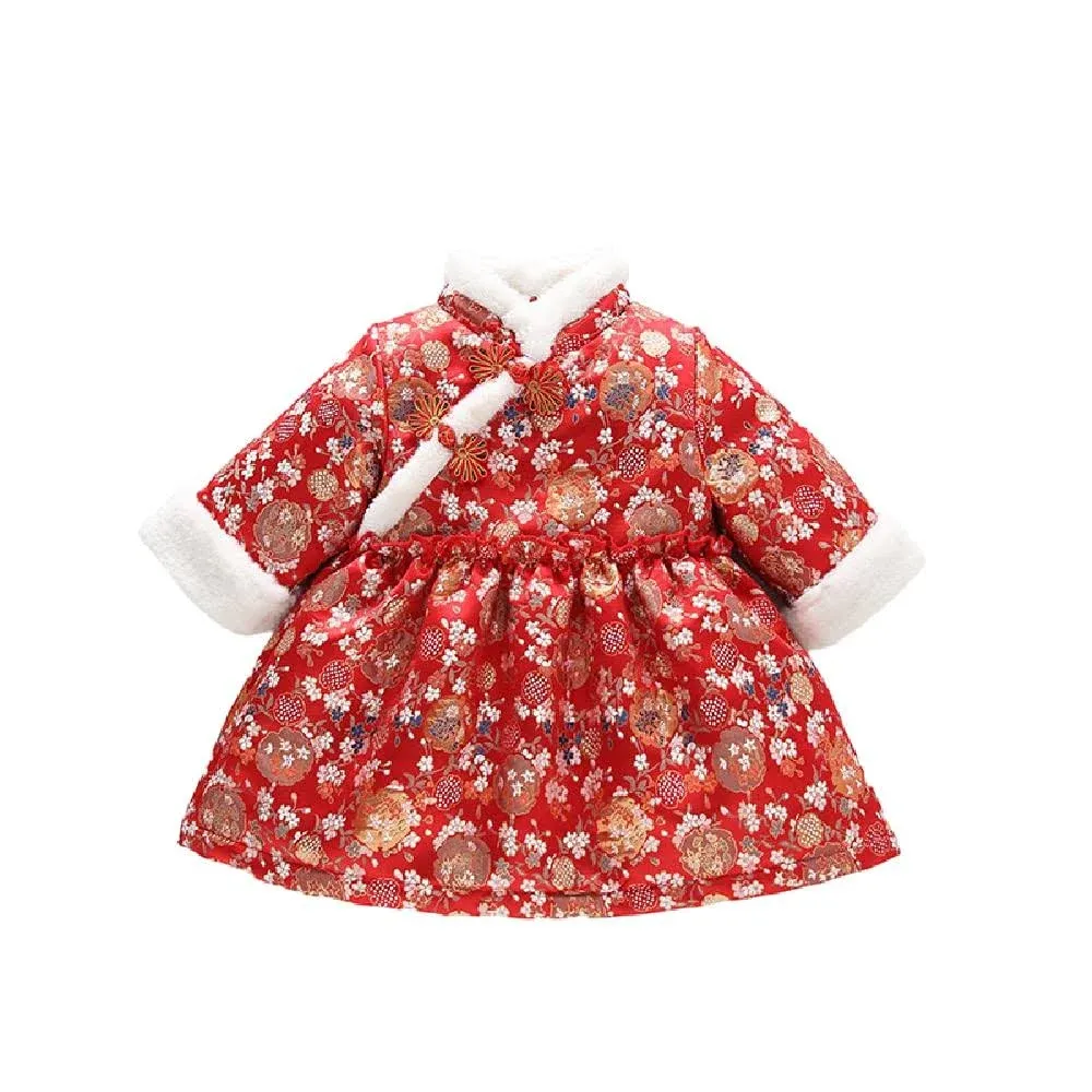 girls' cheongsam dress,baby-girls' thickened Chinese style princess dress,babys' new year's dresses.