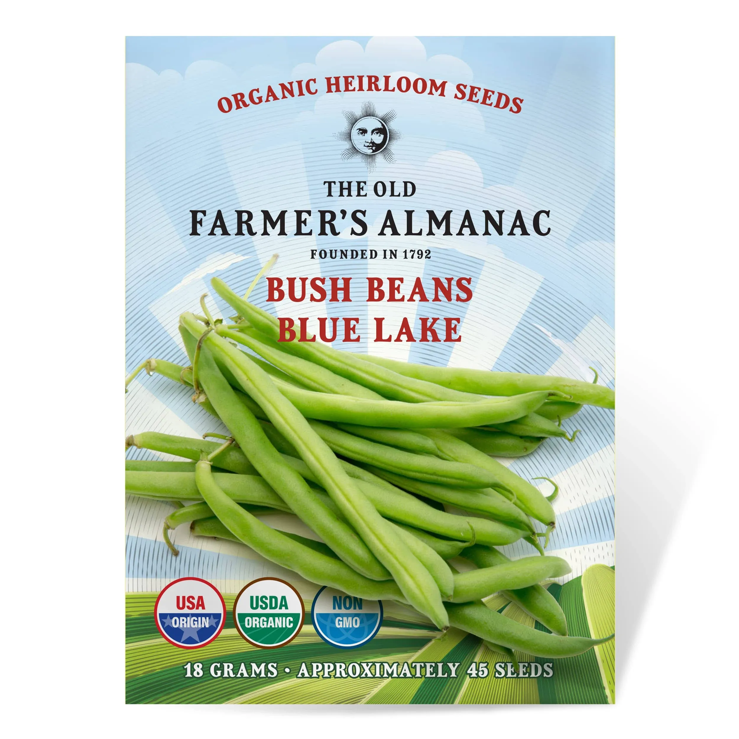 The Old Farmer's Almanac Heirloom Organic Bush Bean Seeds (Blue Lake) - Approx 45 Seeds - Certified Organic, Non-GMO, Open Pollinated, Heirloom, USA Origin