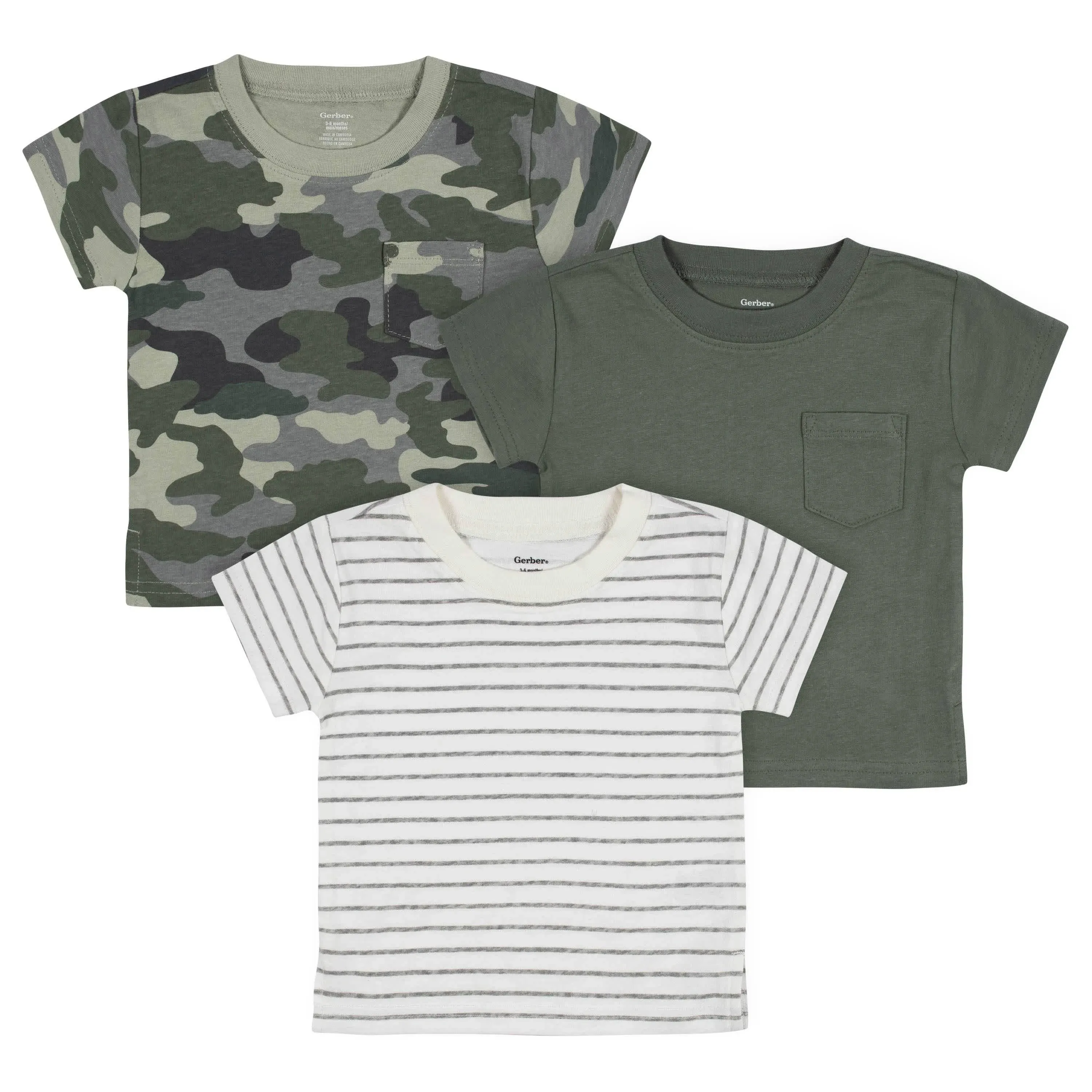 Gerber 3-Pack Baby & Toddler Boys Color Me Camo Short Sleeve Pocket Tees - 5T