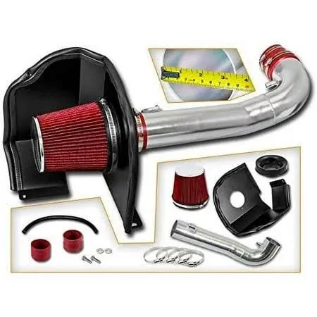 BCP RED 14-18 Silverado 1500 4.3 V6 Heat Shield Cold Air Intake Kit +Filter