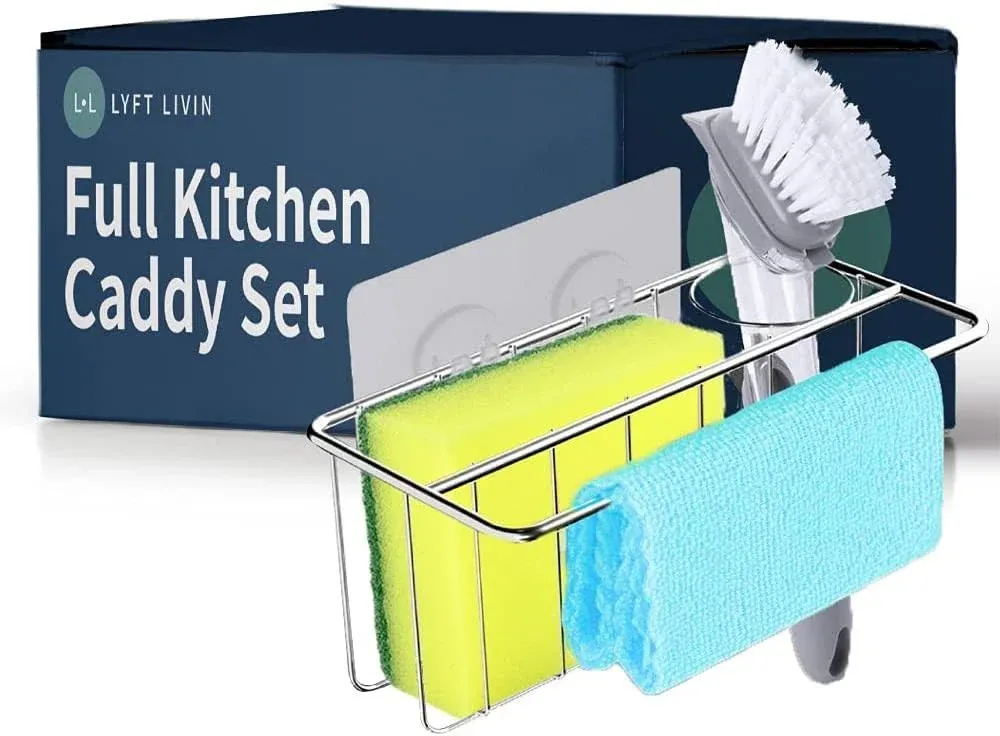 FULL SET Adhesive Kitchen Sink Caddy, Sponge Holder Full Set Caddy 