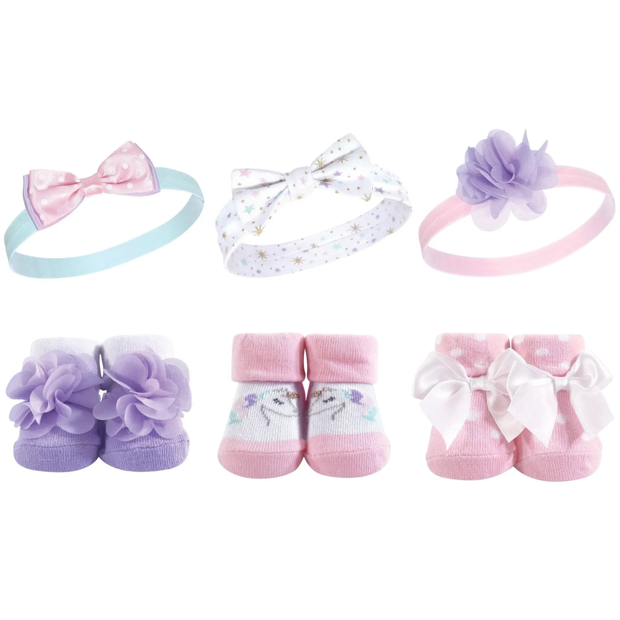 Hudson Baby Headband and Socks Giftset 6pc, Magical Unicorn, One Size