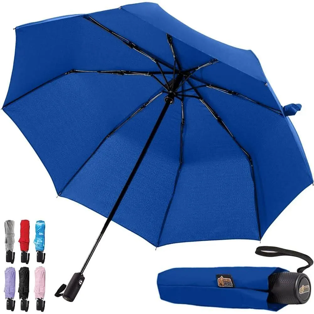 Gorilla Grip Windproof Compact Stick Umbrella for Rain, One-Click Automatic Open and Close, Strong Reinforced Fiberglass Ribs, Easily Collapsible, Lightweight Portable Umbrellas for Travel