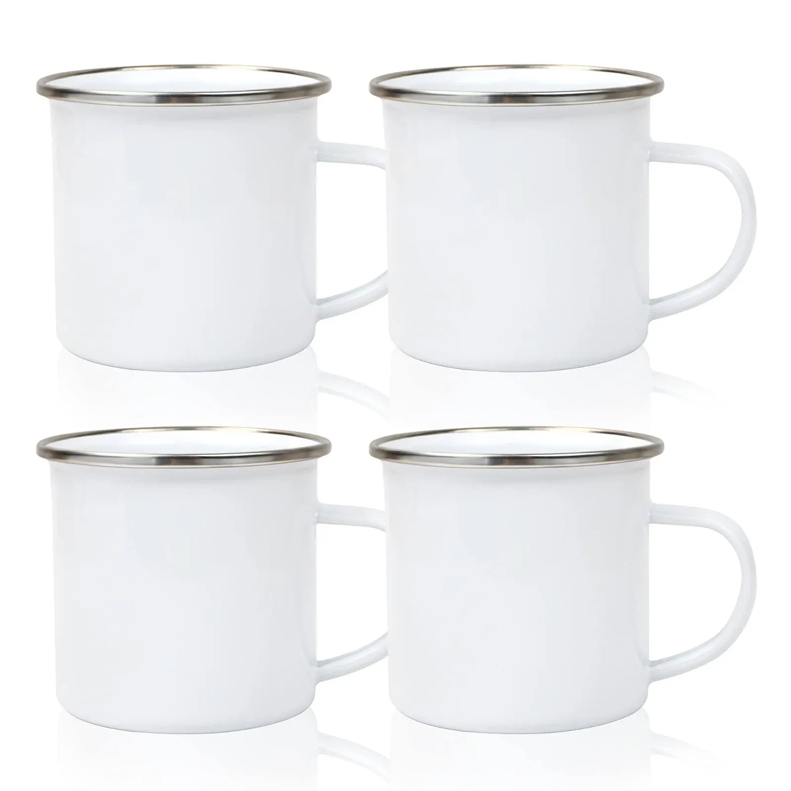 MAIKESUB 4 Pcs Sublimation Blank White Enamel Mug 12 OZ 4pce White-Silver Rim 