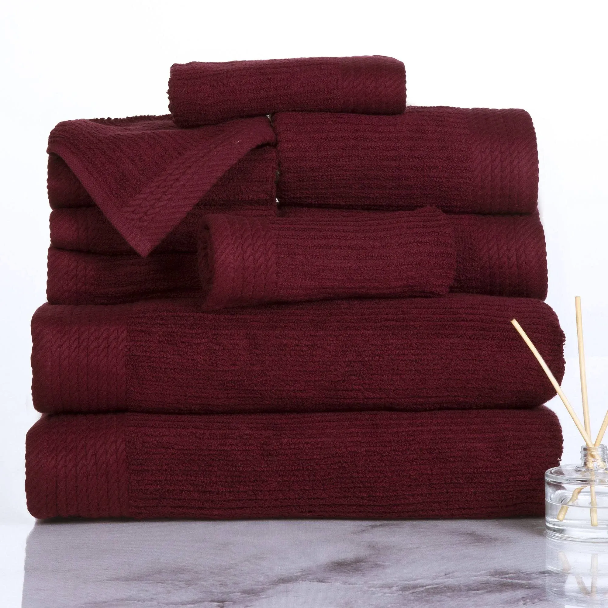 ⚡️Lavish Home Ribbed 100% Cotton 10 Piece Towel Set - Burgundy