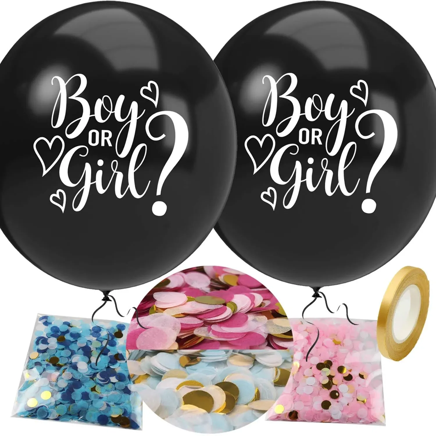 Gender Reveal Balloon with Confetti, 36 Inch Black Boy or Girl 36 Inch, Blue 