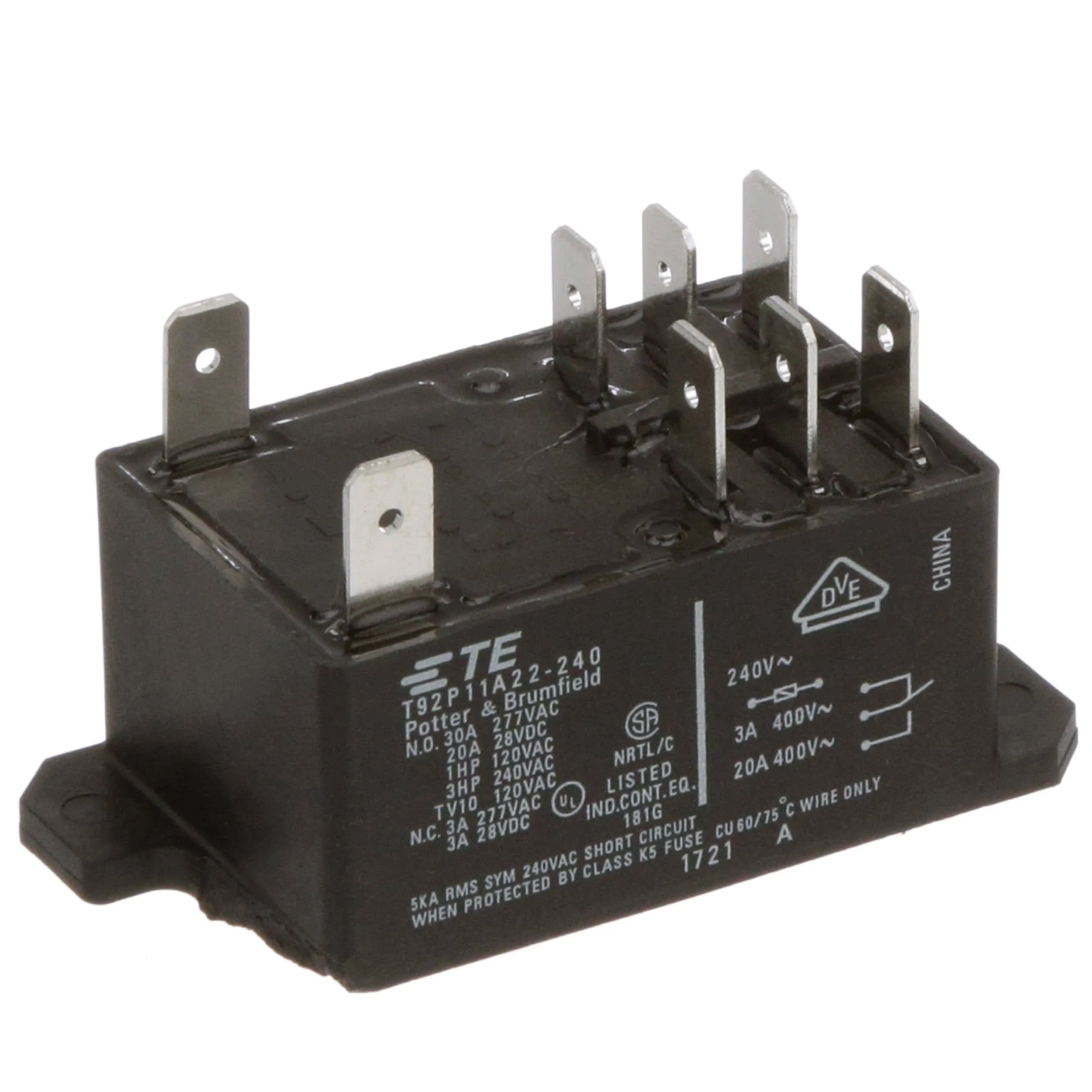 TE Connectivity / P&amp;B Brand T92P11A22-240 Power Relay 240VAC 30A DPDT(68.58x3..<wbr/>.