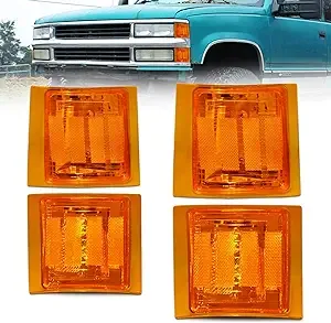 Bestview Front Turn Signal Corner Light Assembly, Upper Lower Side Marker Reflector Lamp, Chrome Housing Amber Lens Compatible with Chevy C/K 10 Pickup Truck 1500 2500 3500 1994-1998 Tahoe 1995-1999