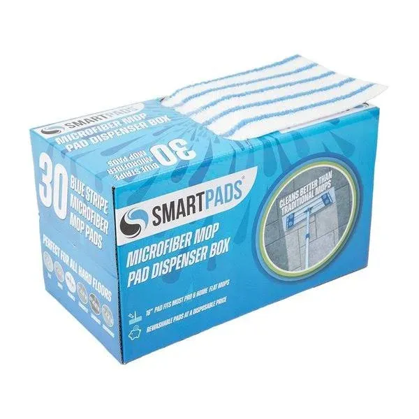 Arkwright Reusable Smart Pads Box - (Pack of 30) Disposable or Washable Microfiber Mop Pads Compatible with Swiffer Mop Heads, Dry and Wet Mops for Many Types of Floor Cleaning, 18 in, Blue