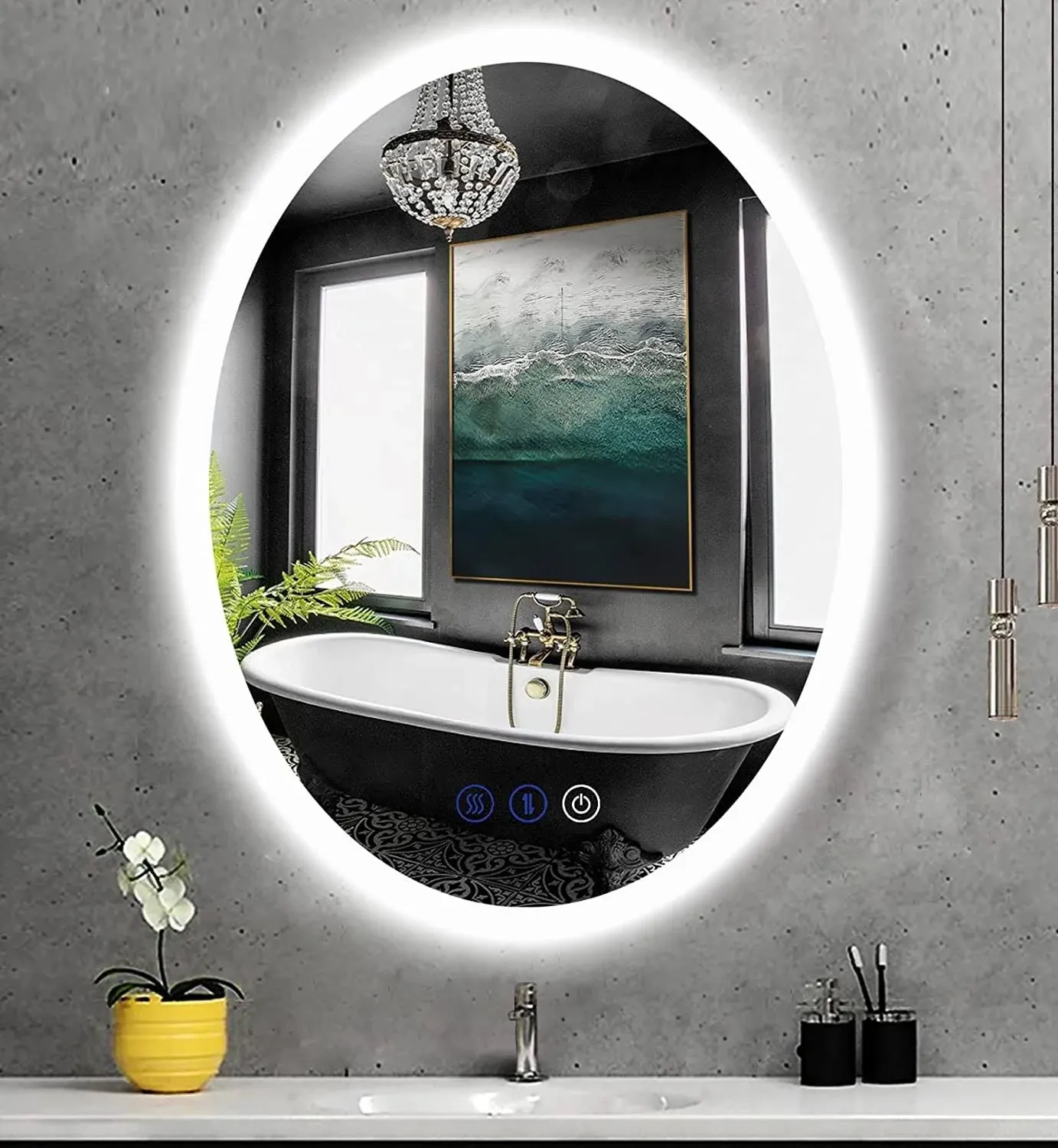 DIDIDADA 32 x 24 inch Bathroom Oval LED Vanity Mirror with Lights 3 Color Backlit ...