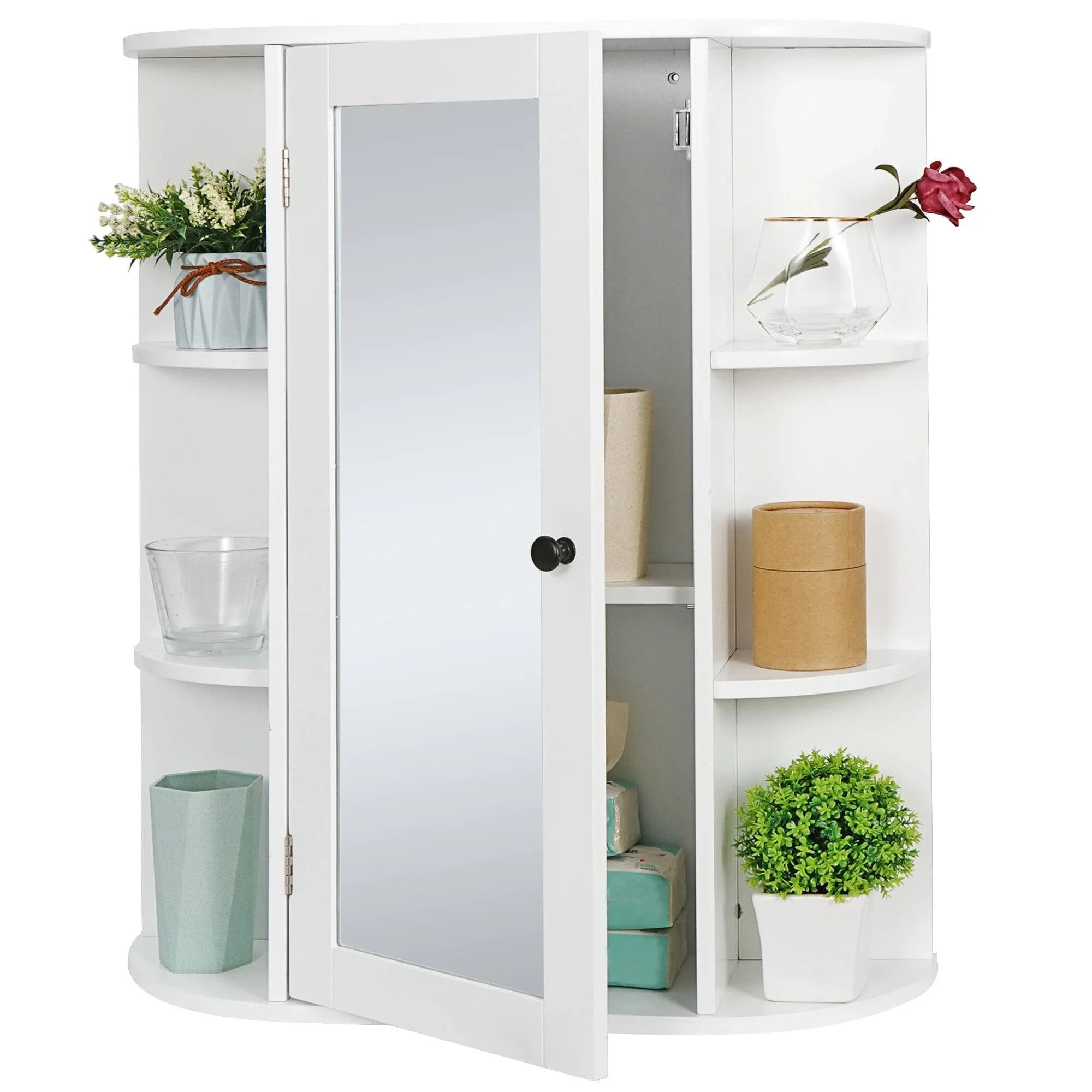 Bathroom MDF Storage Organizer w/Mirror 1 Door Shelves Wall Mounted Cabinet 