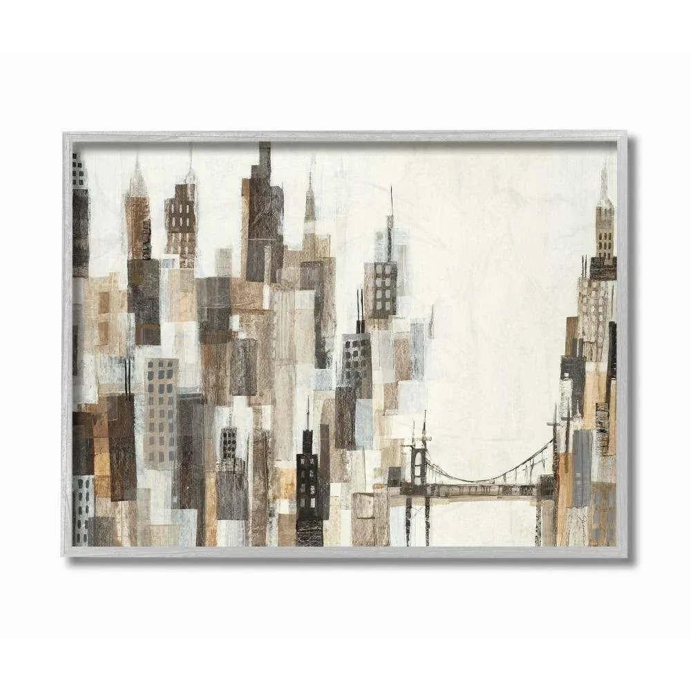 Stupell Industries Cityscape Abstract Squares Neutral Painting, Designed by Third Wall Art, 16 x 1.5 x 20, Grey Framed