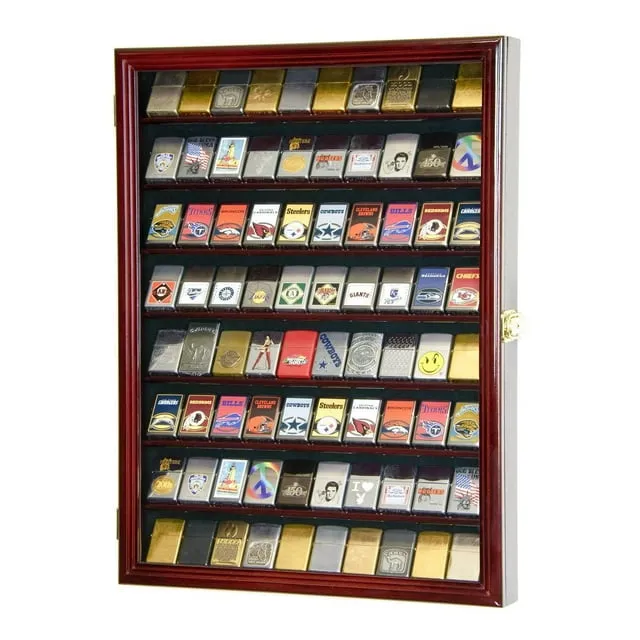 sfDisplay.com,LLC. 80 Lighter Lighters Match Books Matches Display Case Cabinet Wall Rack Holder Lockable w/98% UV Door (Cherry Wood Finish)