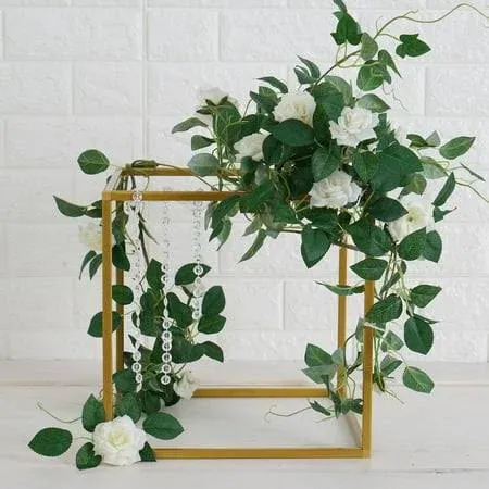 Efavormart 2 Pack 12" Square Gold Wedding Flower Stand Metal Column Stand Geometric Cube Vase